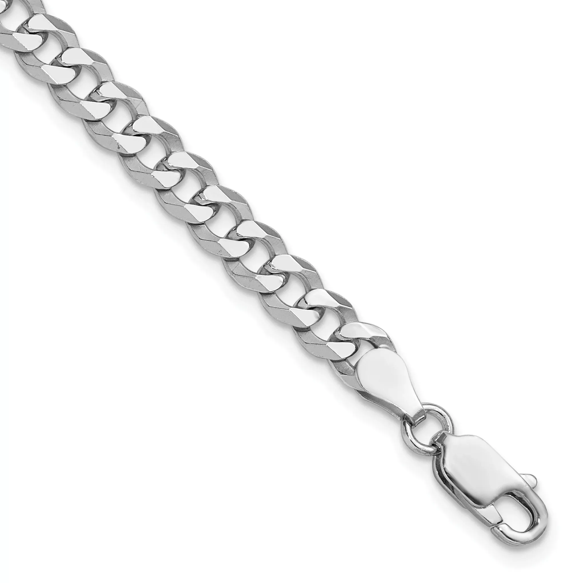Sterling Silver Rhodium-Rhodium-Plated 5mm Beveled Curb Chain