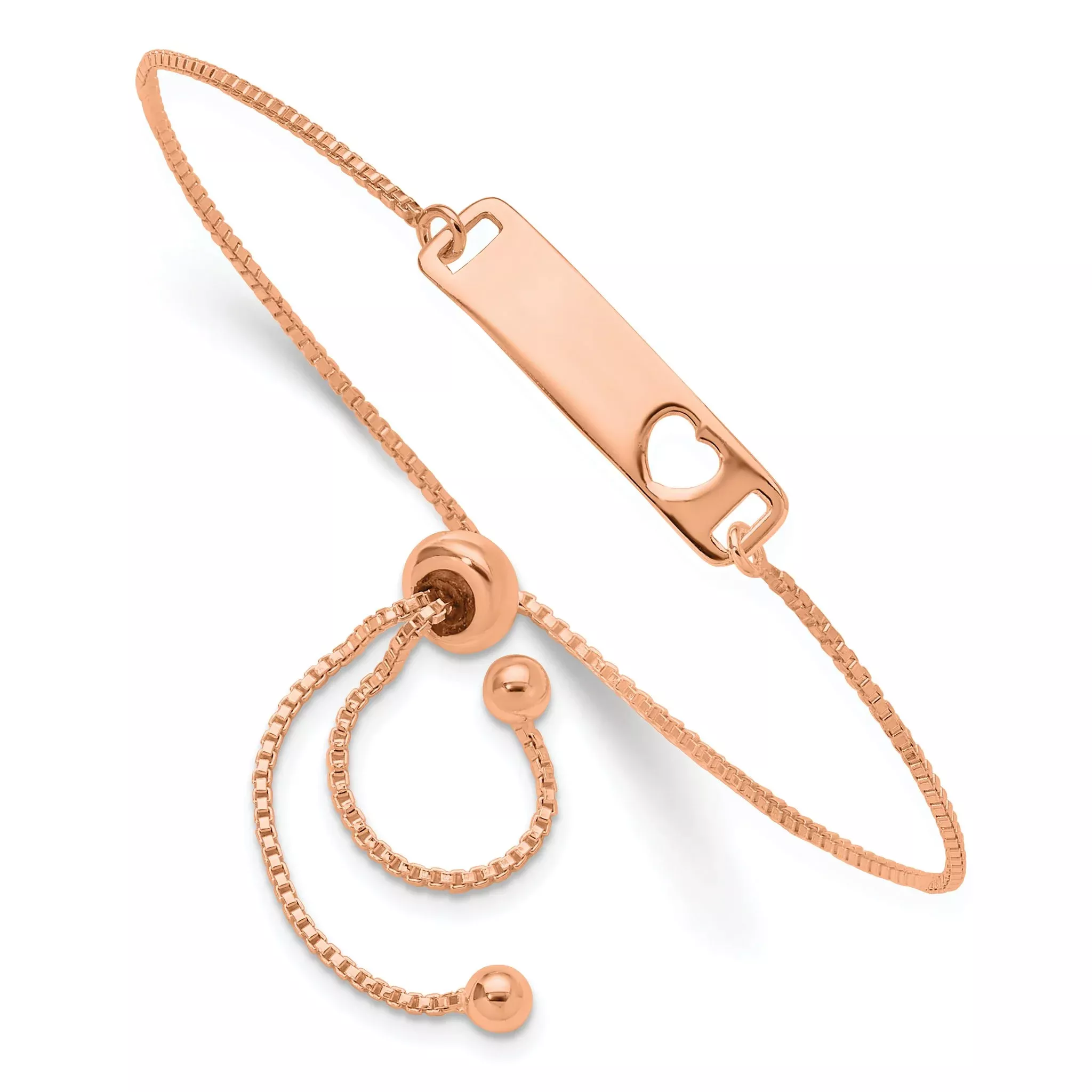 Sterling Silver Rose Gold-tone Polished Bar WithHeart Adjustable Bracelet