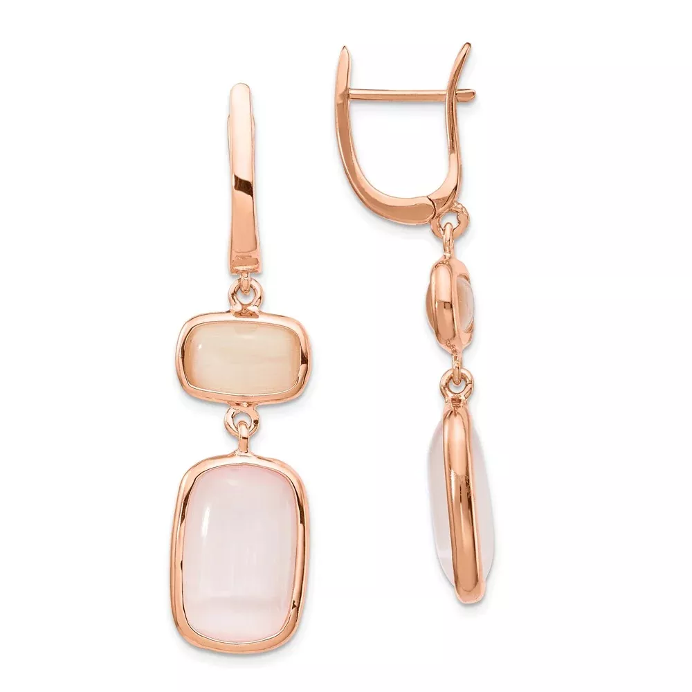 Sterling Silver Rose-Tone Created Pink Cats Eye Dangle Earrings