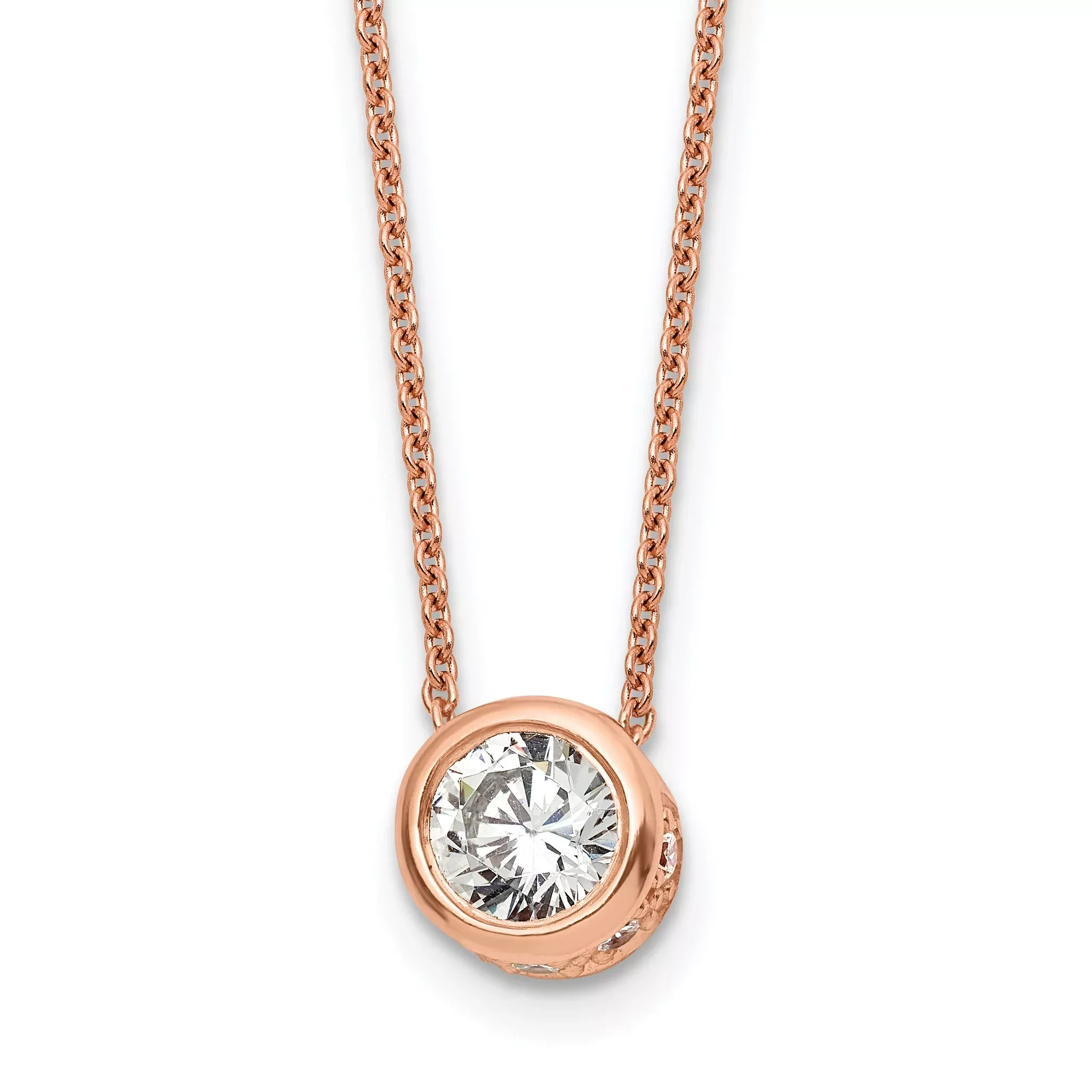 Sterling Silver Rose-tone Polished 8mm White CZ 18 inch Necklace