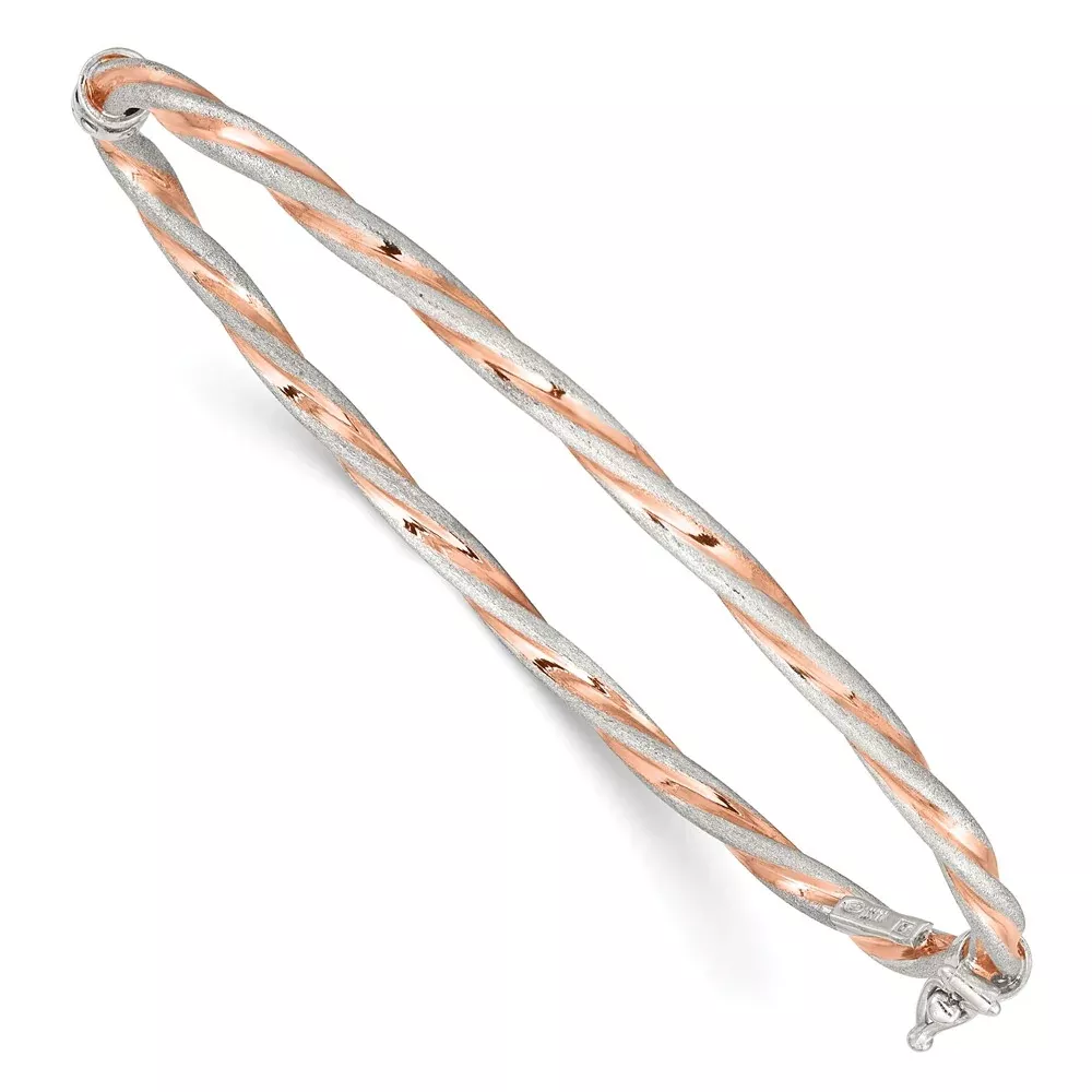 Sterling Silver Rose-Tone Satin/Polish Twisted 3mm Hinged Bangle