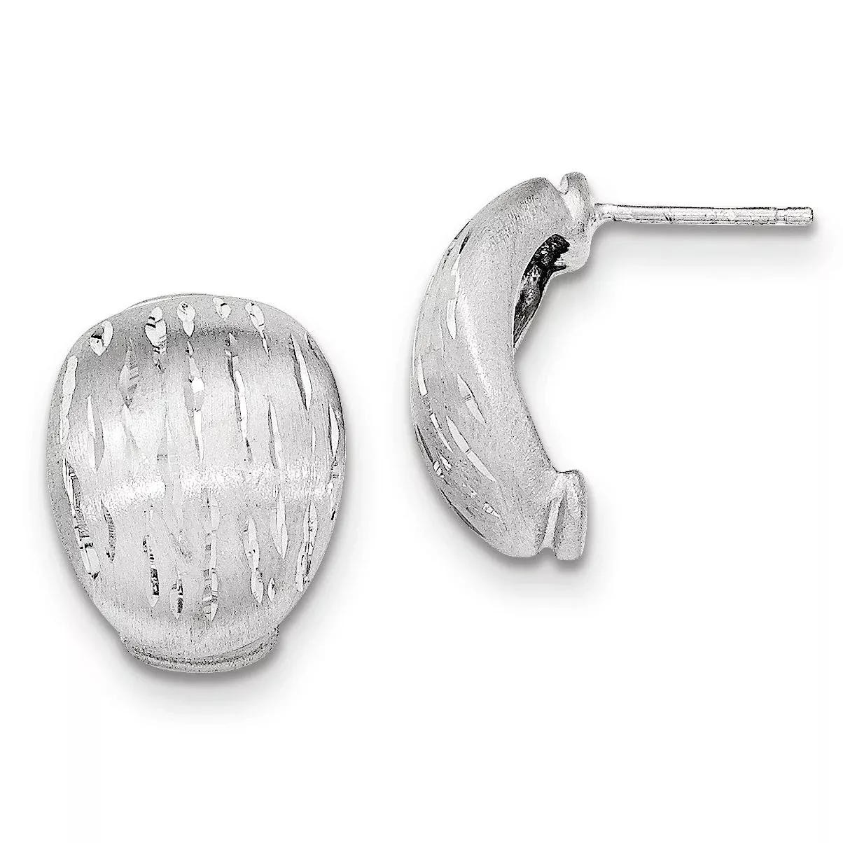 Sterling Silver Satin /Diamond-Cut Curved Post Earrings