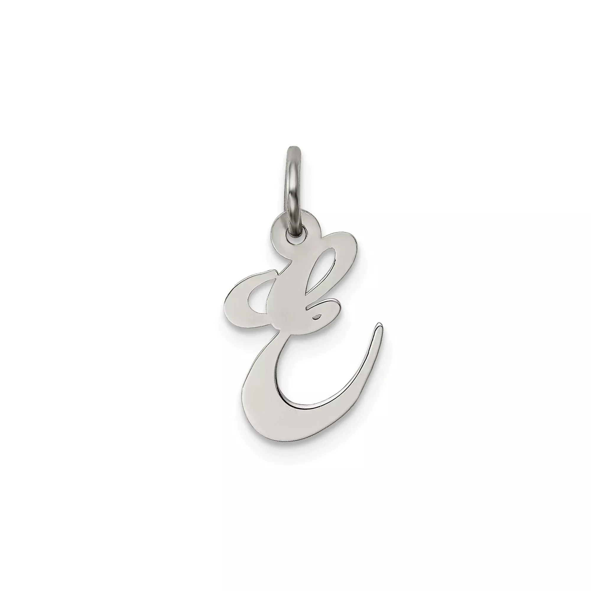 Sterling Silver Script Initial Pendant Charm with Cursive Letter E for Women