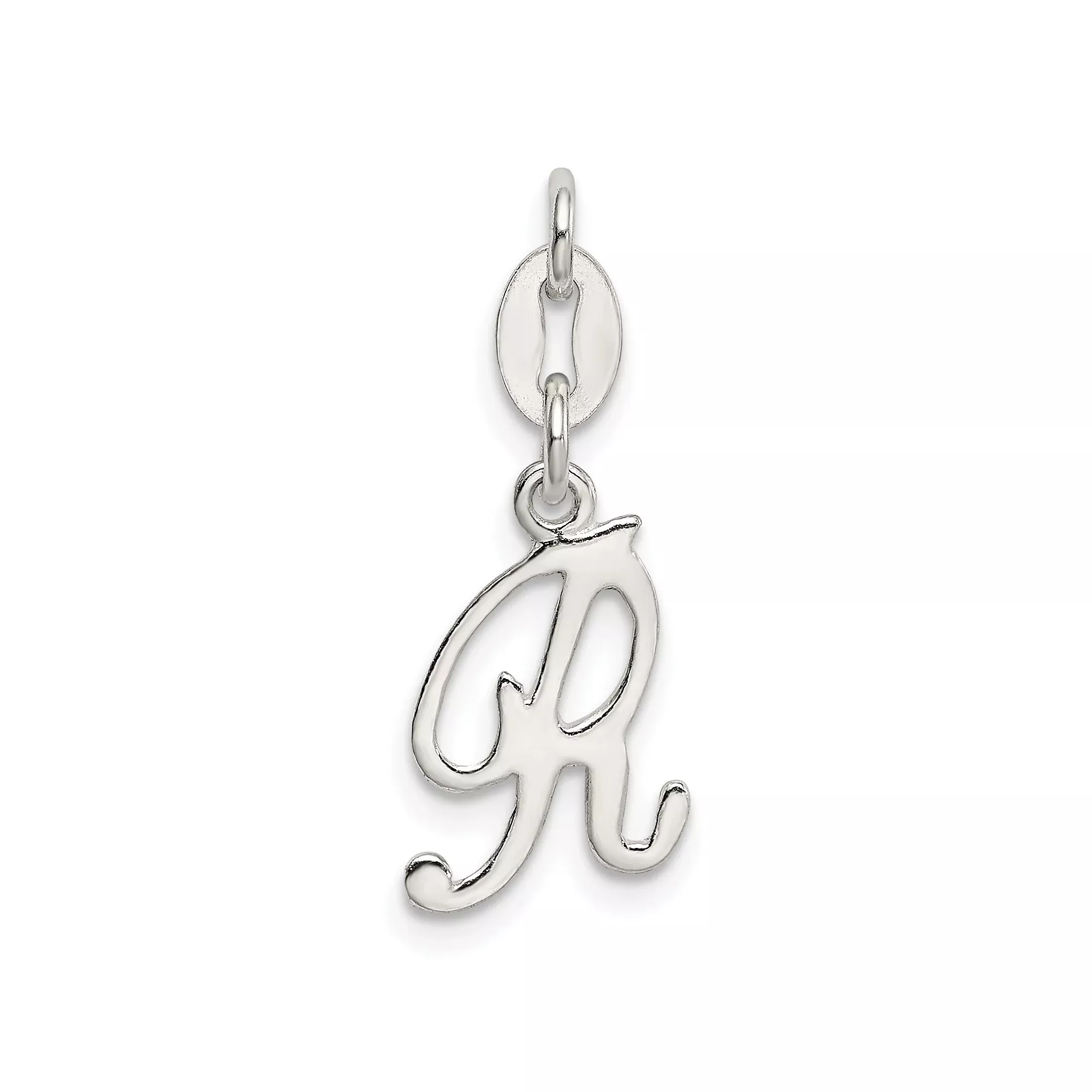 Sterling Silver Script Initial R Pendant, Polished Cursive Letter Charm for Women