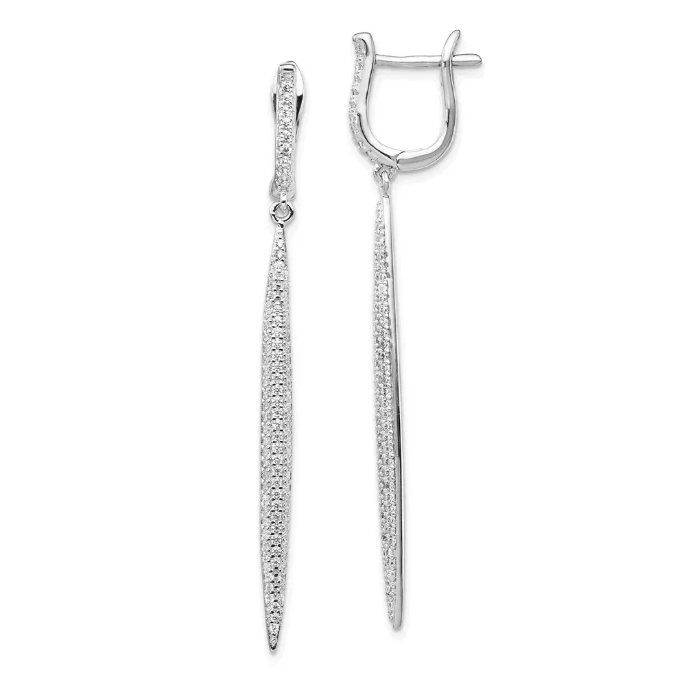 Sterling Silver Shimmer Rhodium-Plated 208 Stone Cz Dangle Hinged Post Bar Earrings
