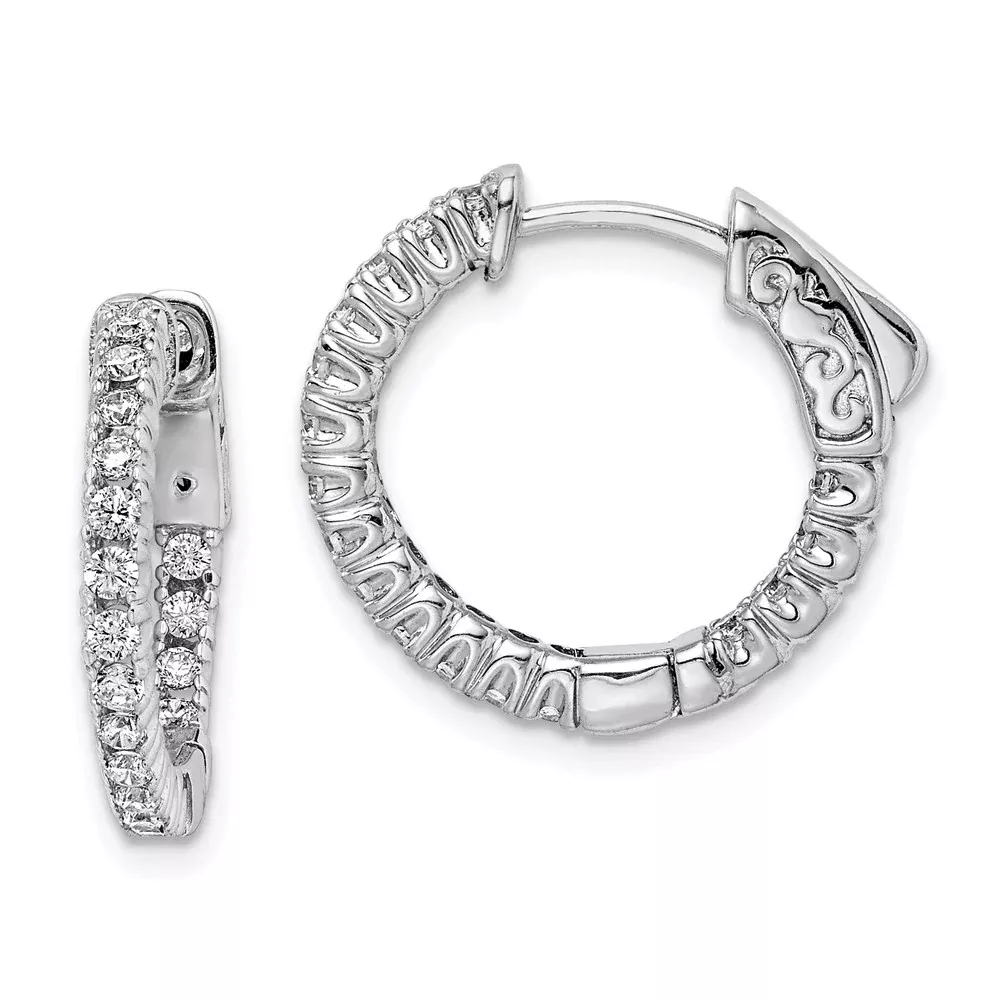 Sterling Silver Shimmer Rhodium-Plated 34 Stone 1.7mm Cz In And Out Round Hinged Hoop Earrings