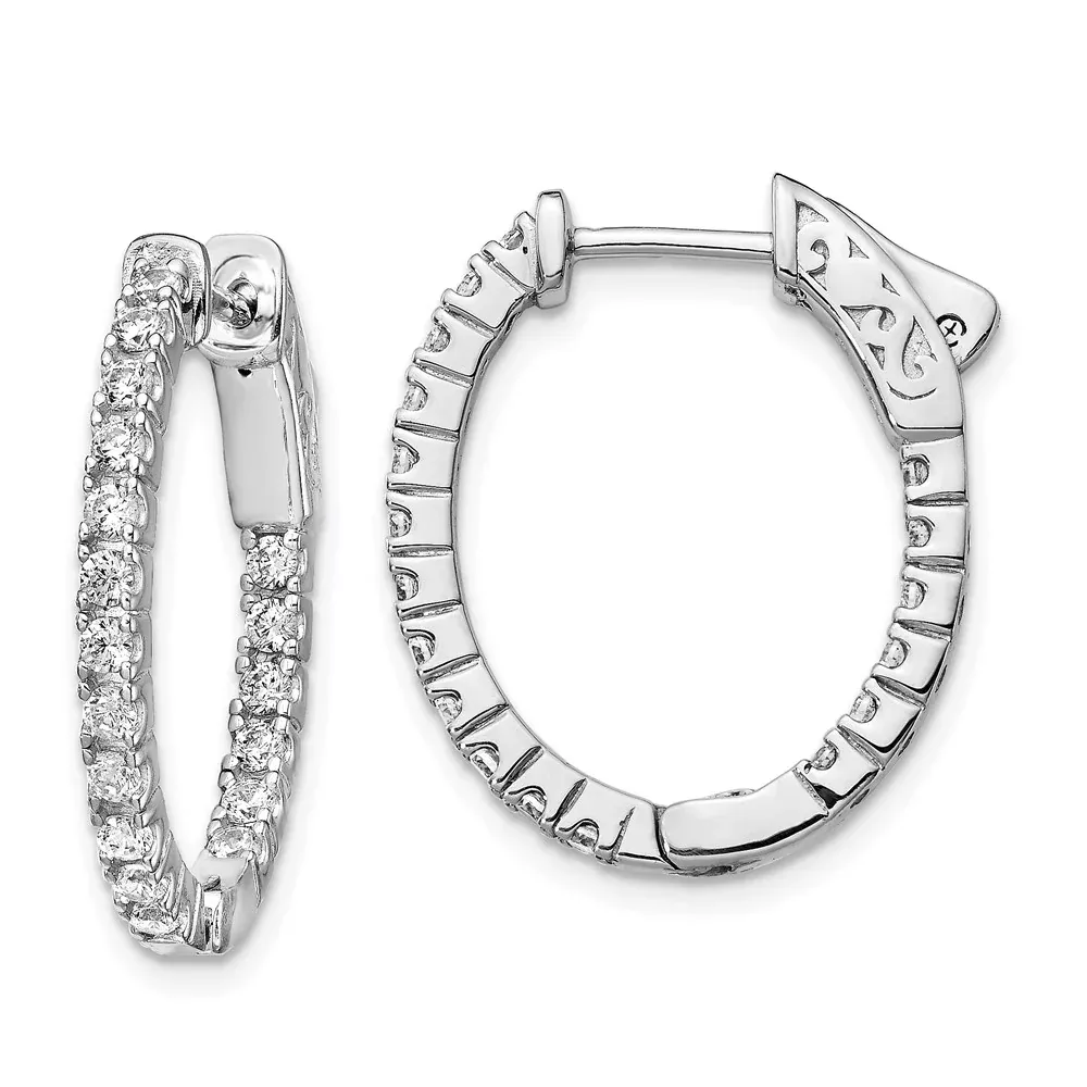 Sterling Silver Shimmer Rhodium-Plated 36 Stone 1.7mm Cz In And Out Oval Hinged Hoop Earrings