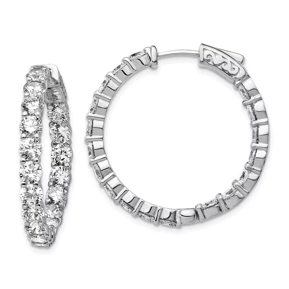 Sterling Silver Shimmer Rhodium-Plated 36 Stone 3.5mm Cz In And Out Round Hinged Hoop Earrings