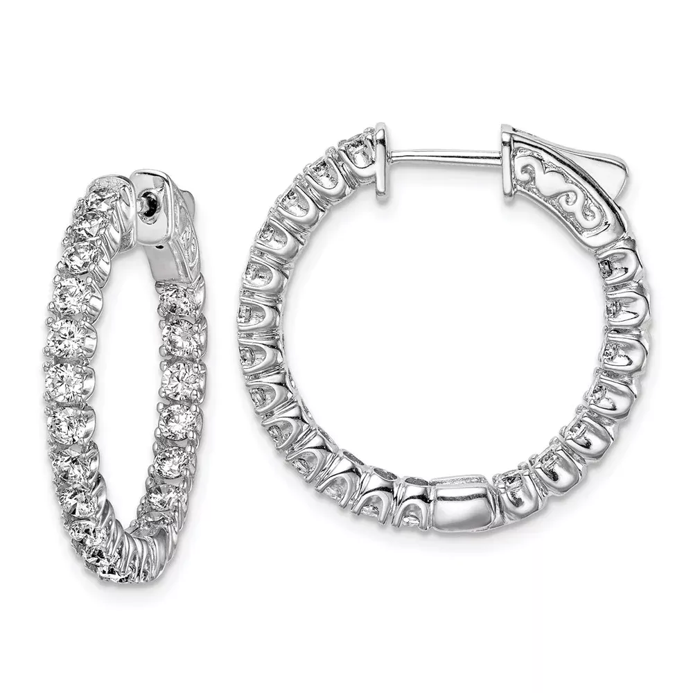 Sterling Silver Shimmer Rhodium-Plated 40 Stone 2.25mm Cz In And Out Round Hinged Hoop Earrings