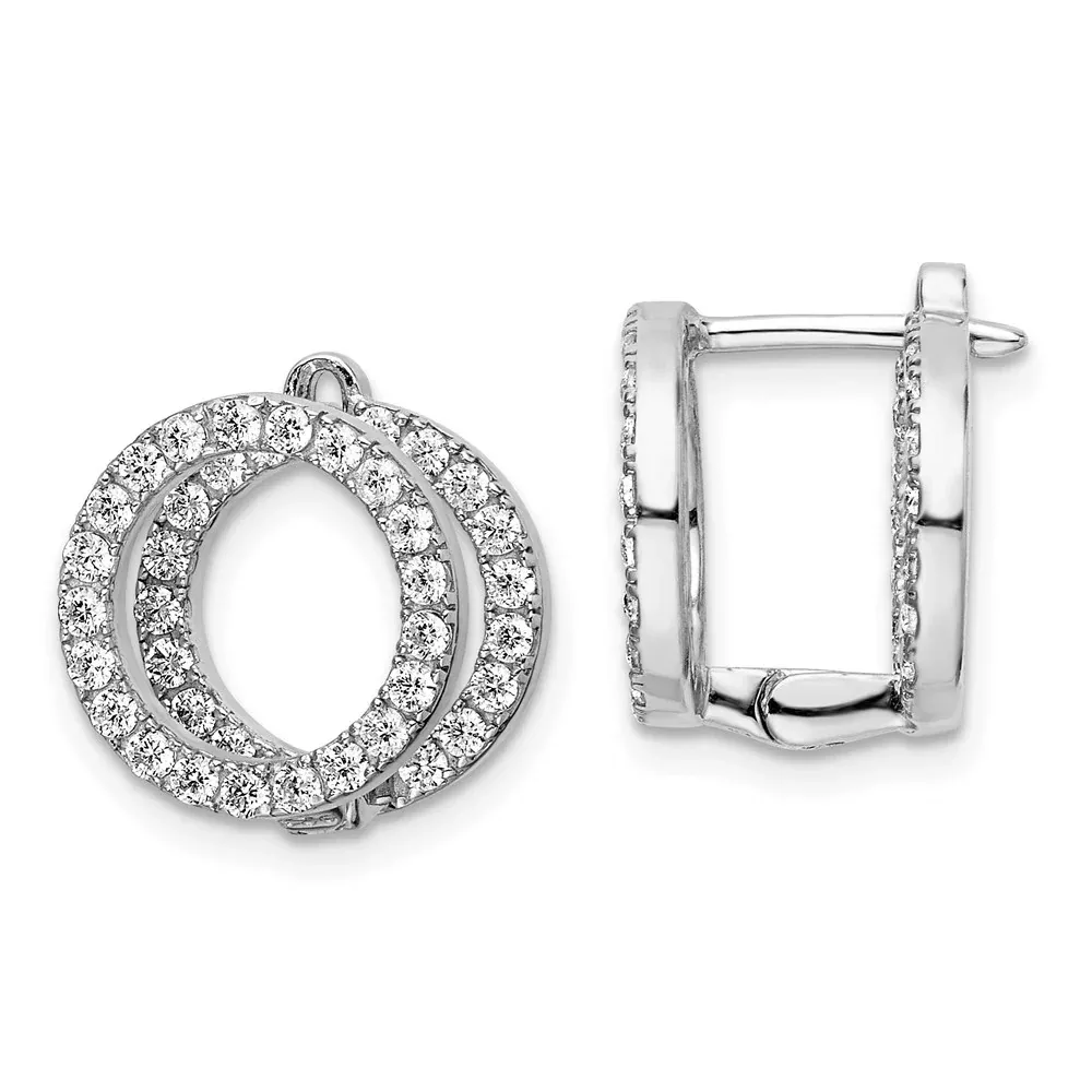Sterling Silver Shimmer Rhodium-Plated 78 Stone Cz Front And Back Hinged Earrings