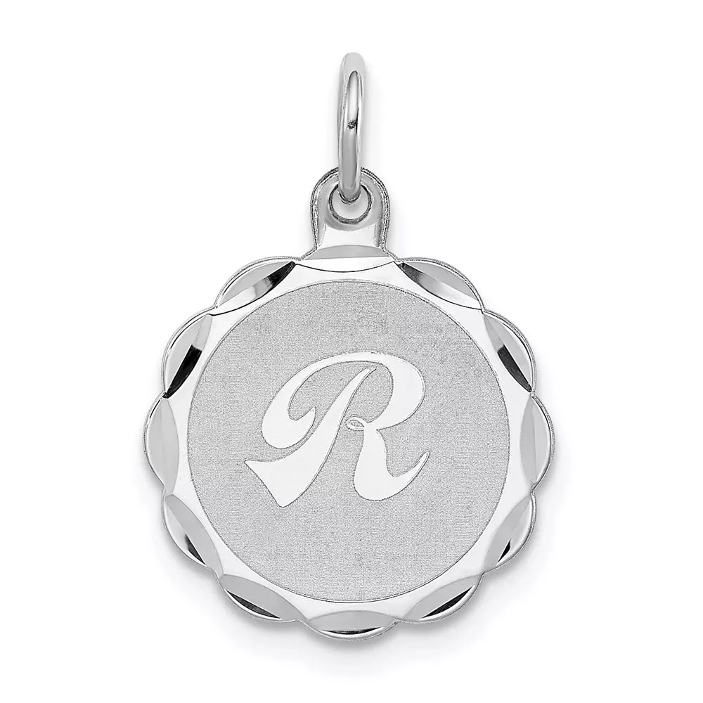 Sterling Silver Silver/Rhodium-Plated Brocaded Letter R Initial Pendant