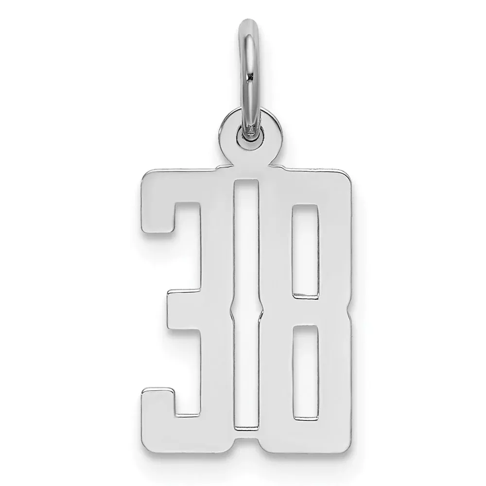 Sterling Silver Silver/Rhodium-Plated Elongated Number 38 Charm