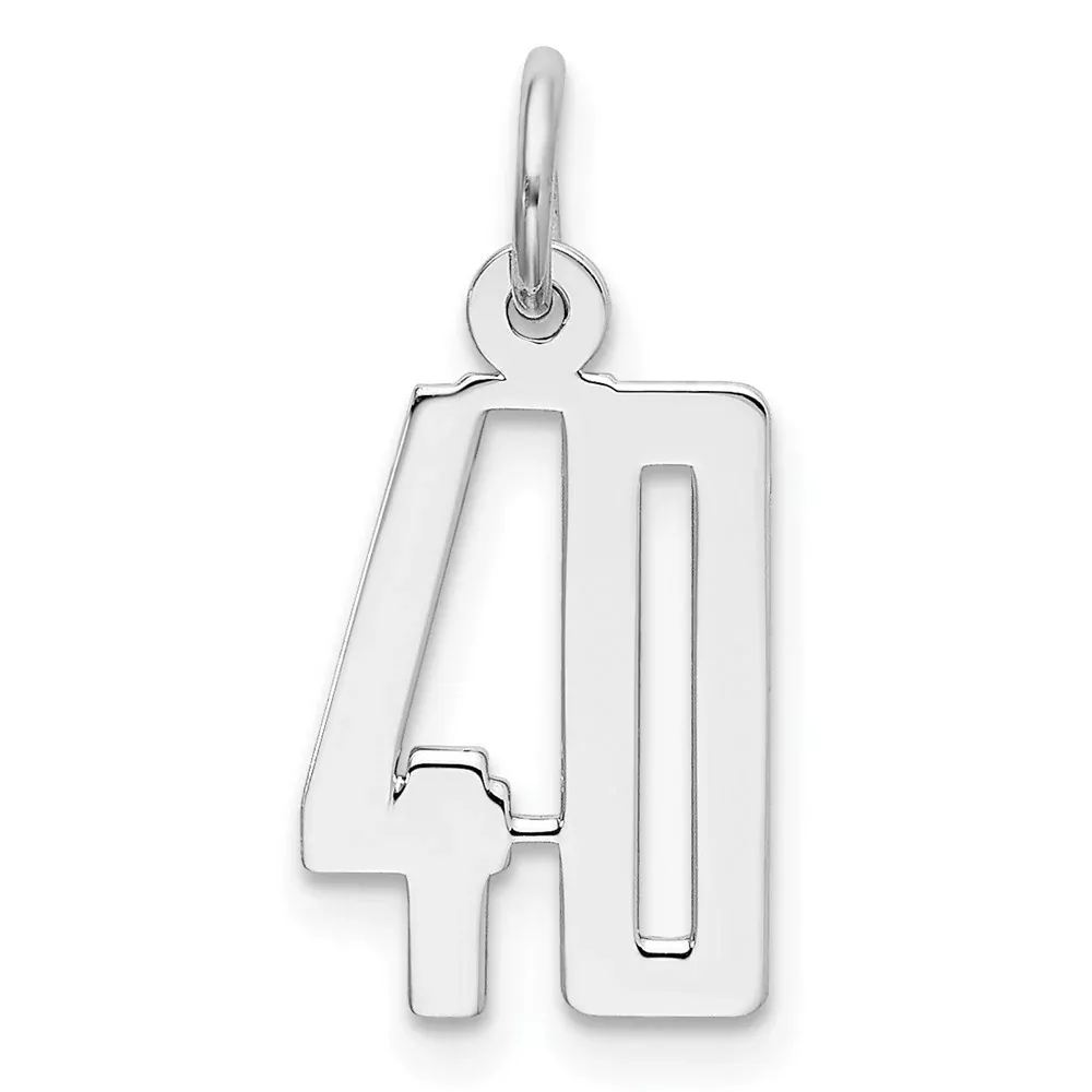 Sterling Silver Silver/Rhodium-Plated Elongated Number 40 Charm