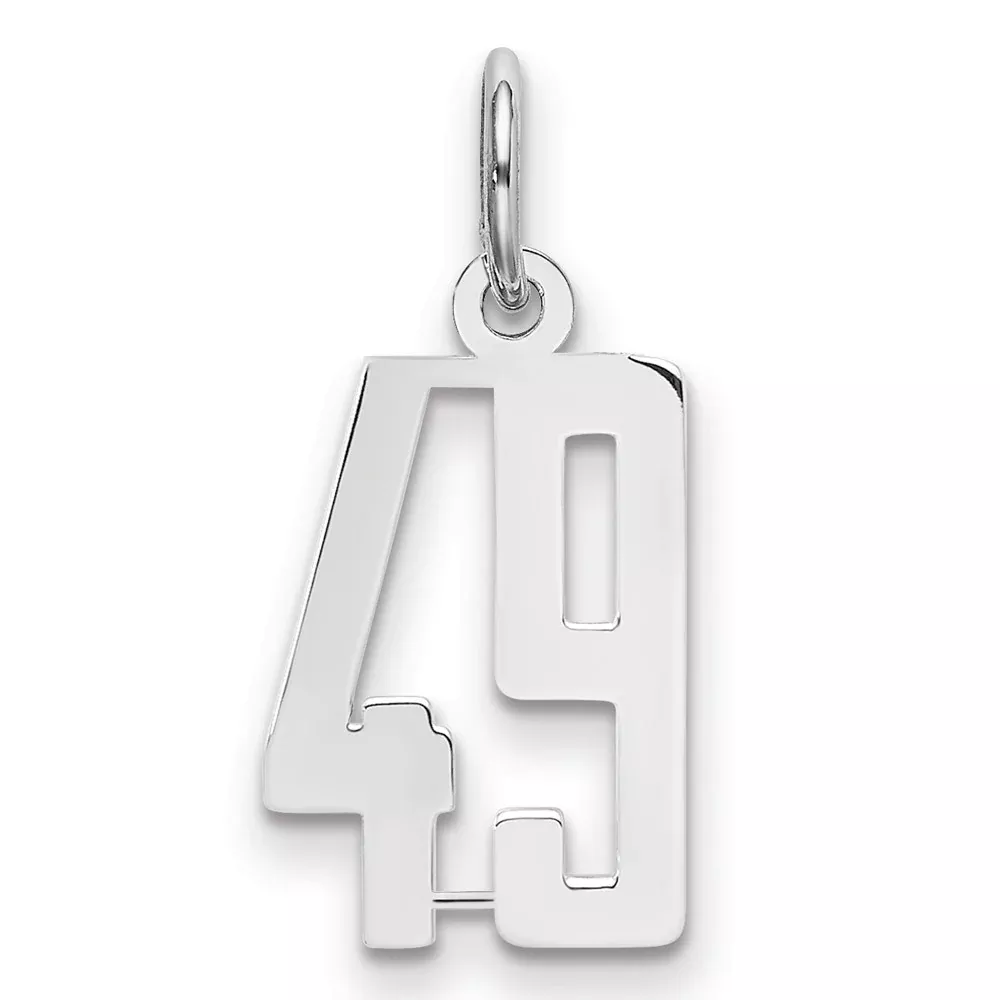 Sterling Silver Silver/Rhodium-Plated Elongated Number 49 Charm