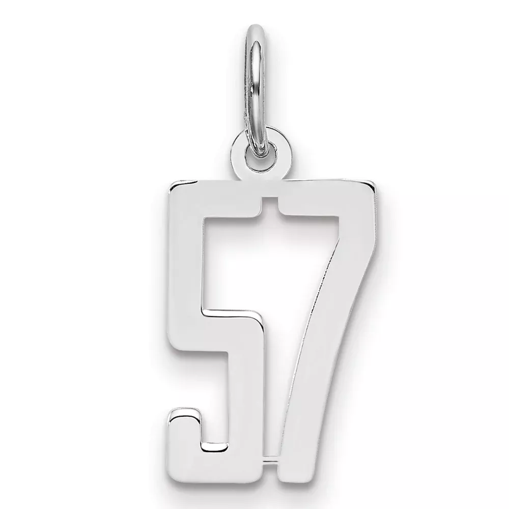 Sterling Silver Silver/Rhodium-Plated Elongated Number 57 Charm