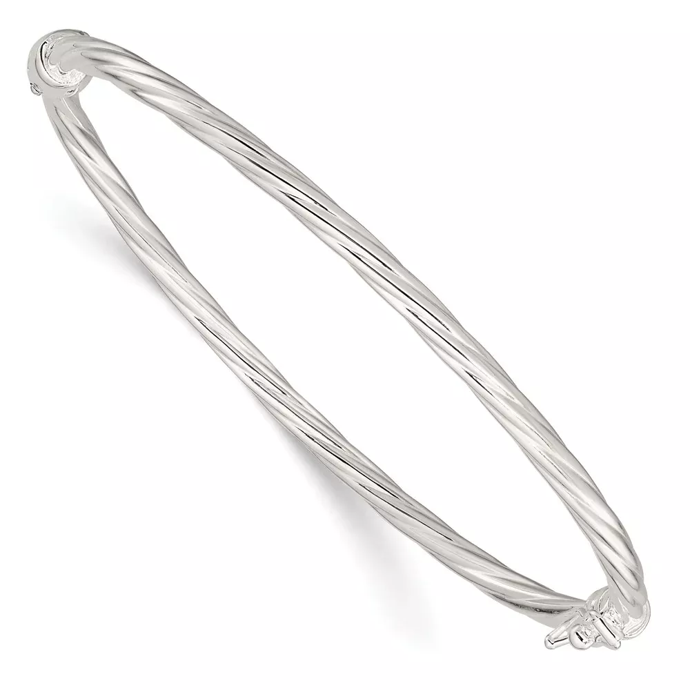Sterling Silver Sliver Polished Twisted Hinged Bangle