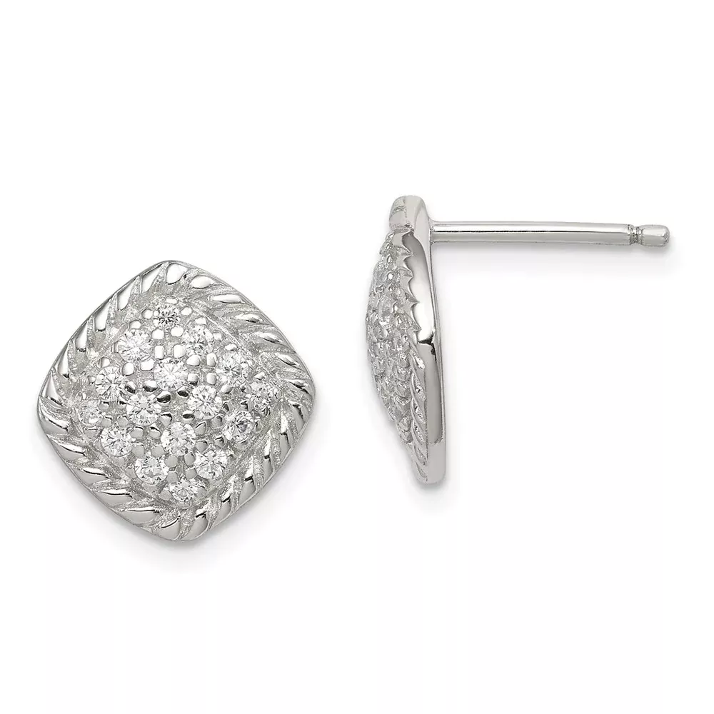 Sterling Silver Square Cz Post Earrings