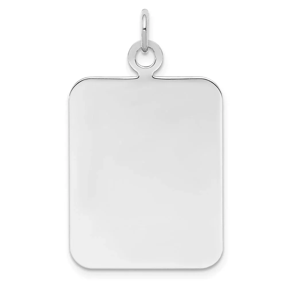 Sterling Silver Ss Rh-Plt Engraveable Rectangle Polished Front /Satin Back Disc Charm