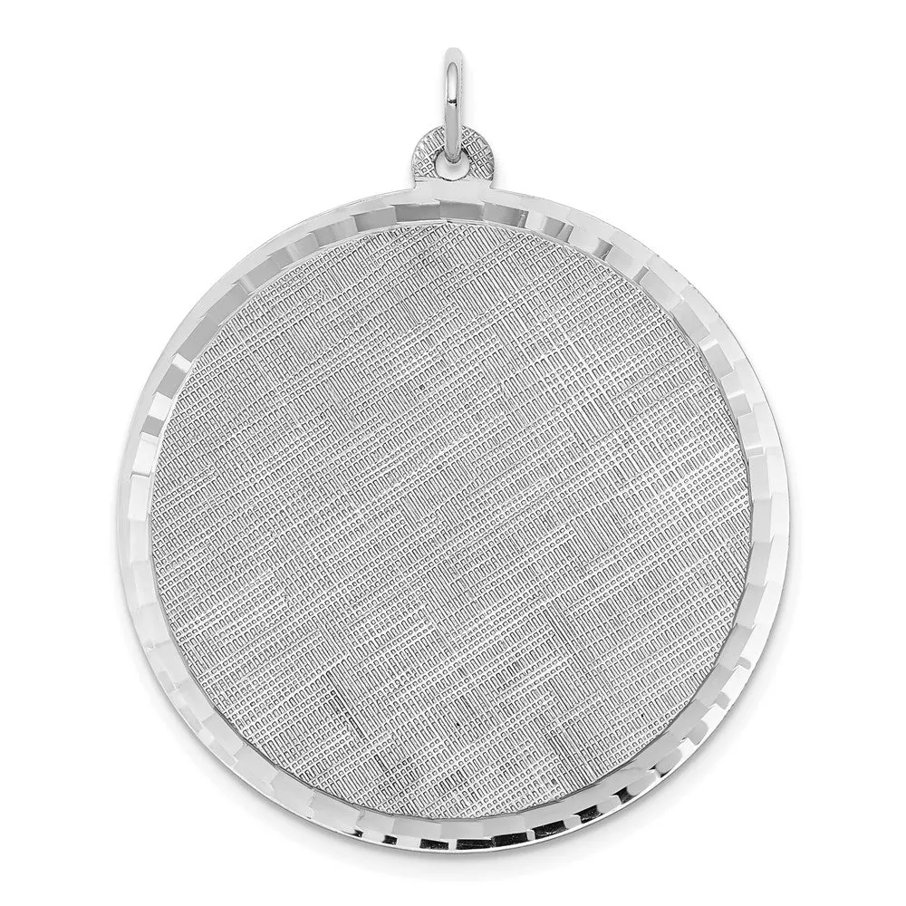 Sterling Silver Ss Rh-Plt Engraveable Round Patterned Polished Front /Satin Back Disc