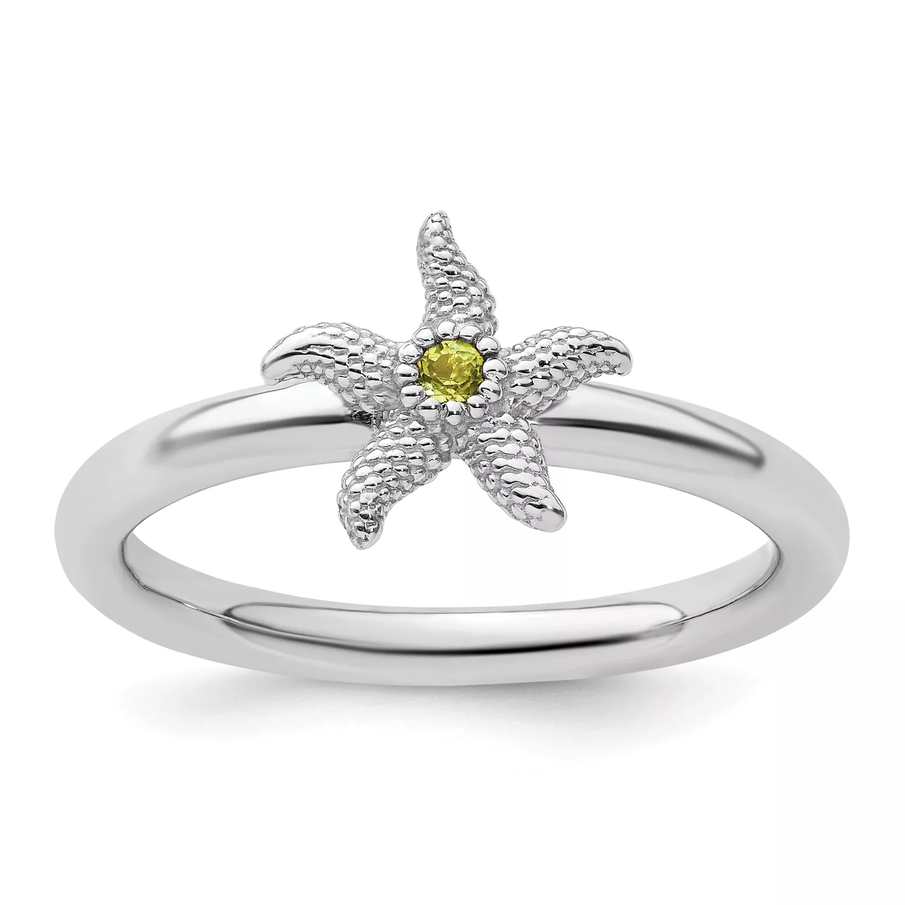 Sterling Silver Stackable Expressions Peridot Starfish Ring