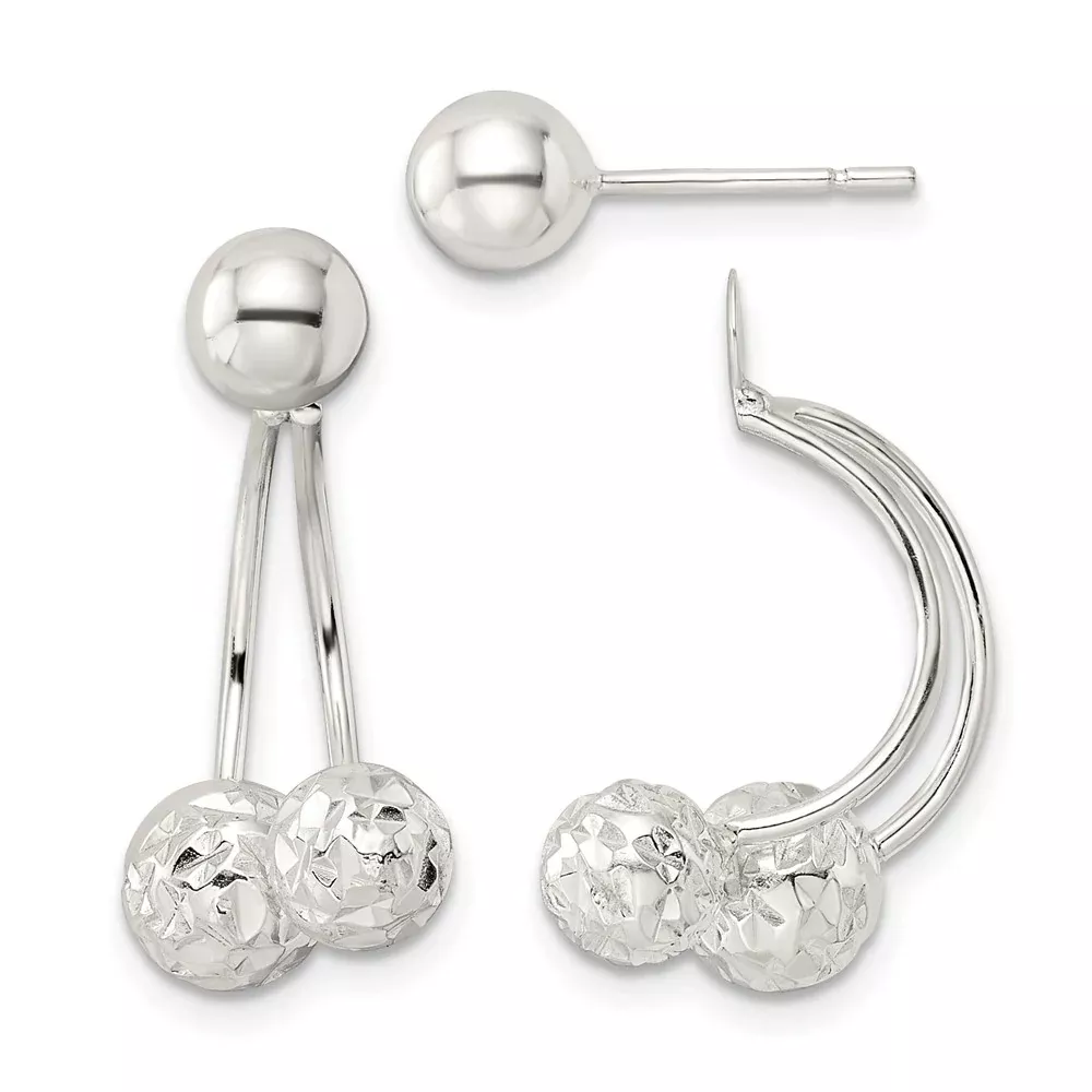 Sterling Silver Textured Ball Jackets And 6mm Post Earrings