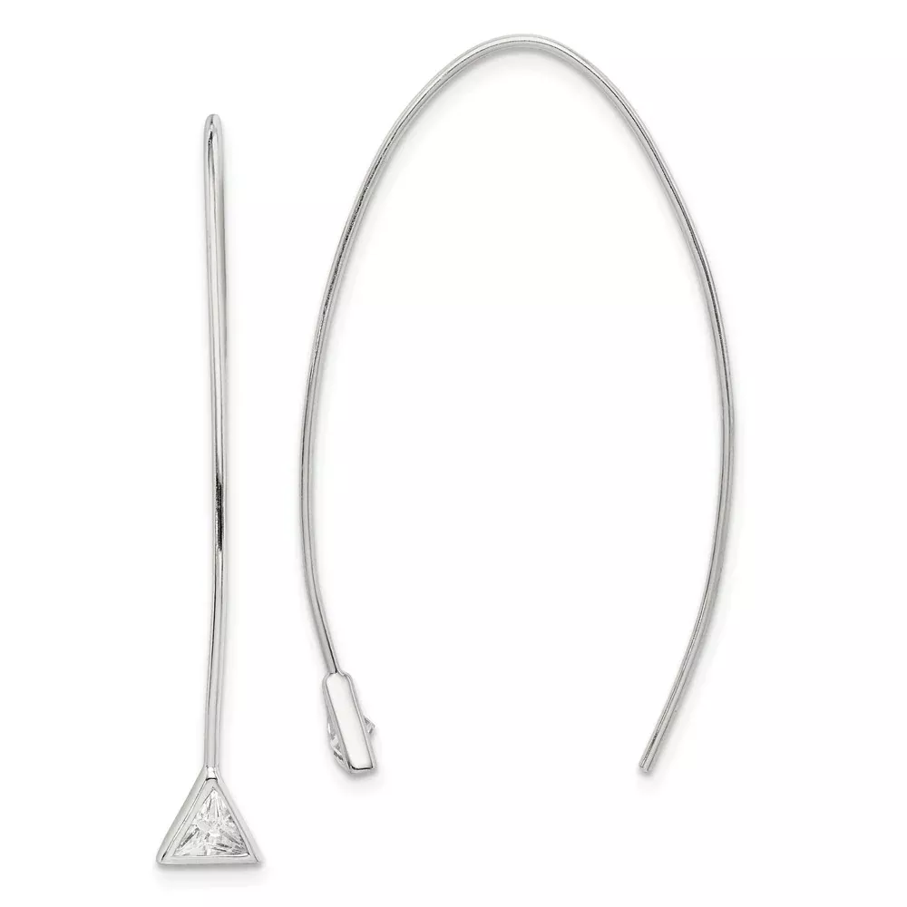 Sterling Silver Triangle Cz Threader Earrings