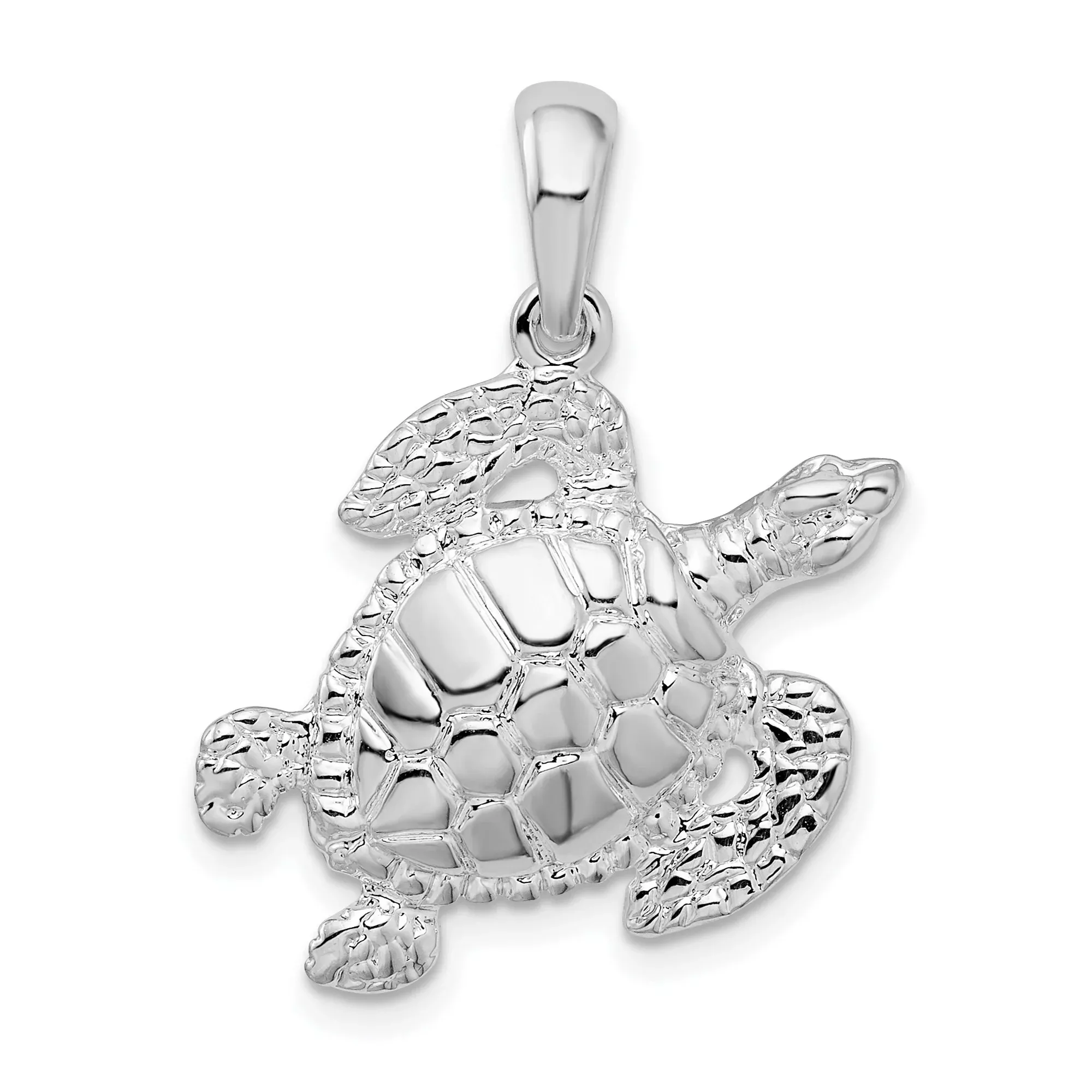 Sterling Silver Turtle Pendant, Detailed Sea Turtle Design, Nautical Theme Jewelry