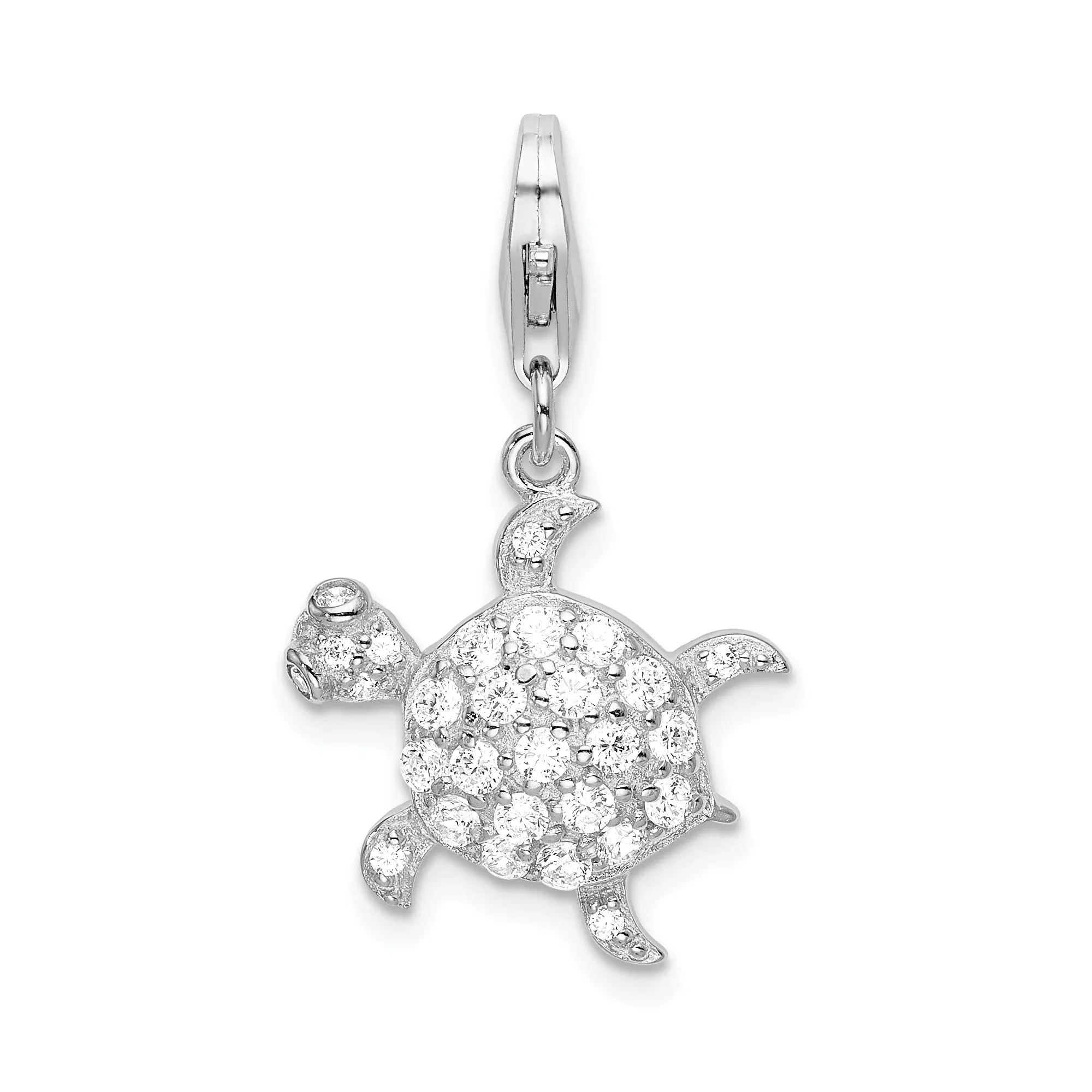 Sterling Silver Turtle Pendant with Cubic Zirconia, Ocean-Inspired Animal Charm