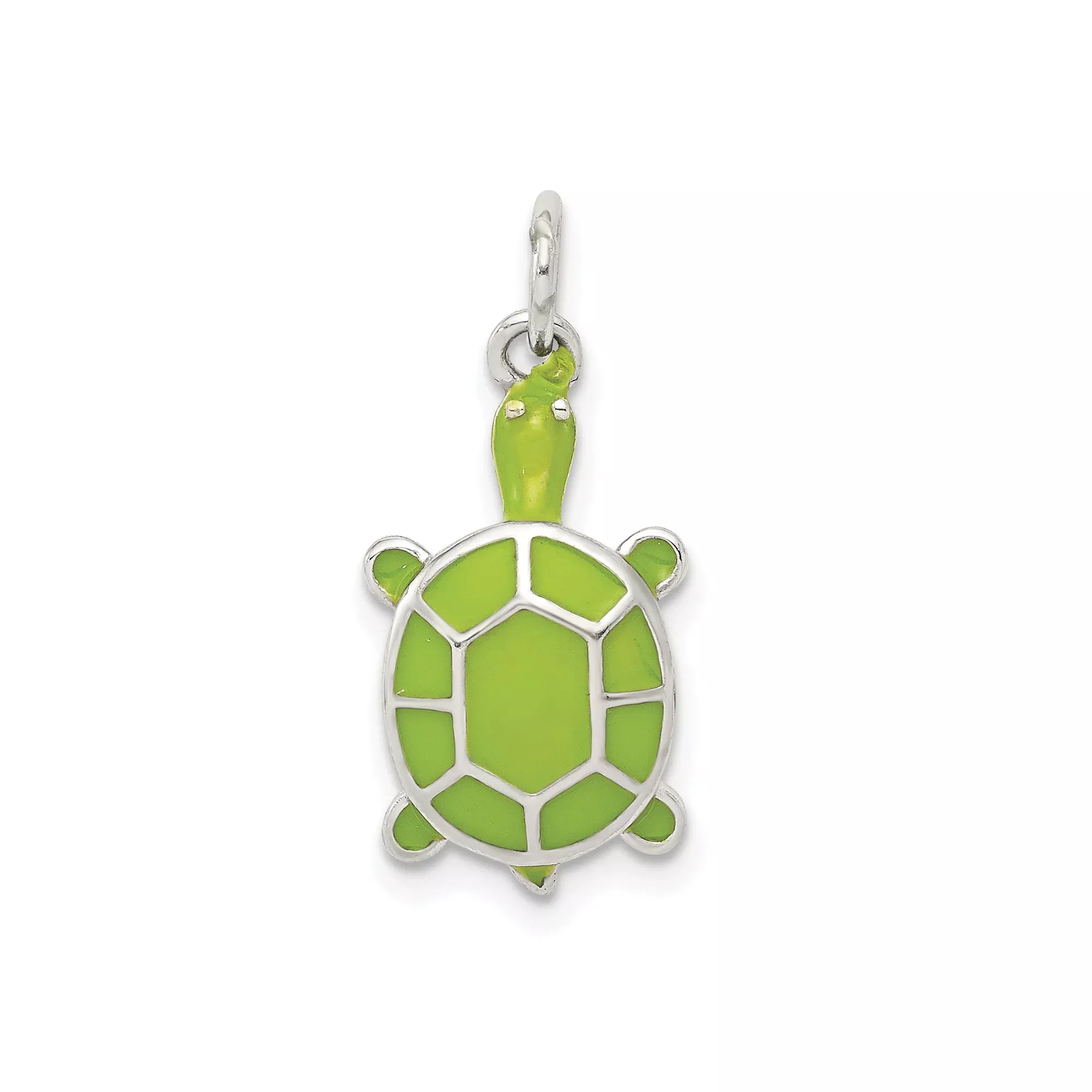 Sterling Silver Turtle Pendant with Green Enamel Shell, Ocean Animal Charm Jewelry