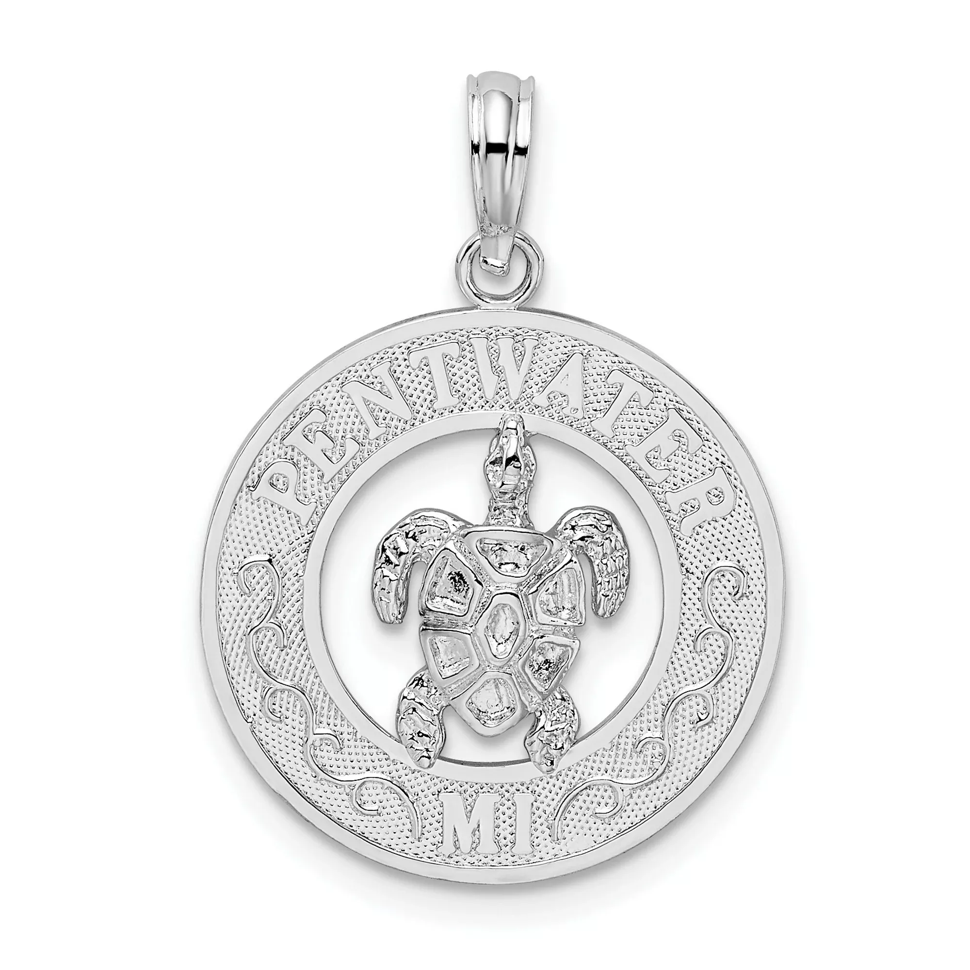 Sterling Silver Turtle Pendant with Pentwater Michigan Coastal Design