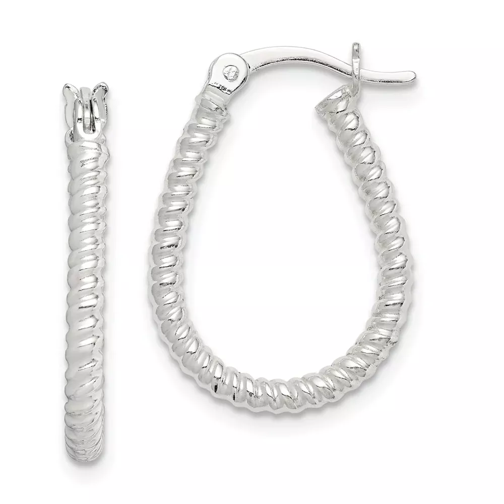 Sterling Silver Twisted 2.5mm Teardrop Hoop Earrings
