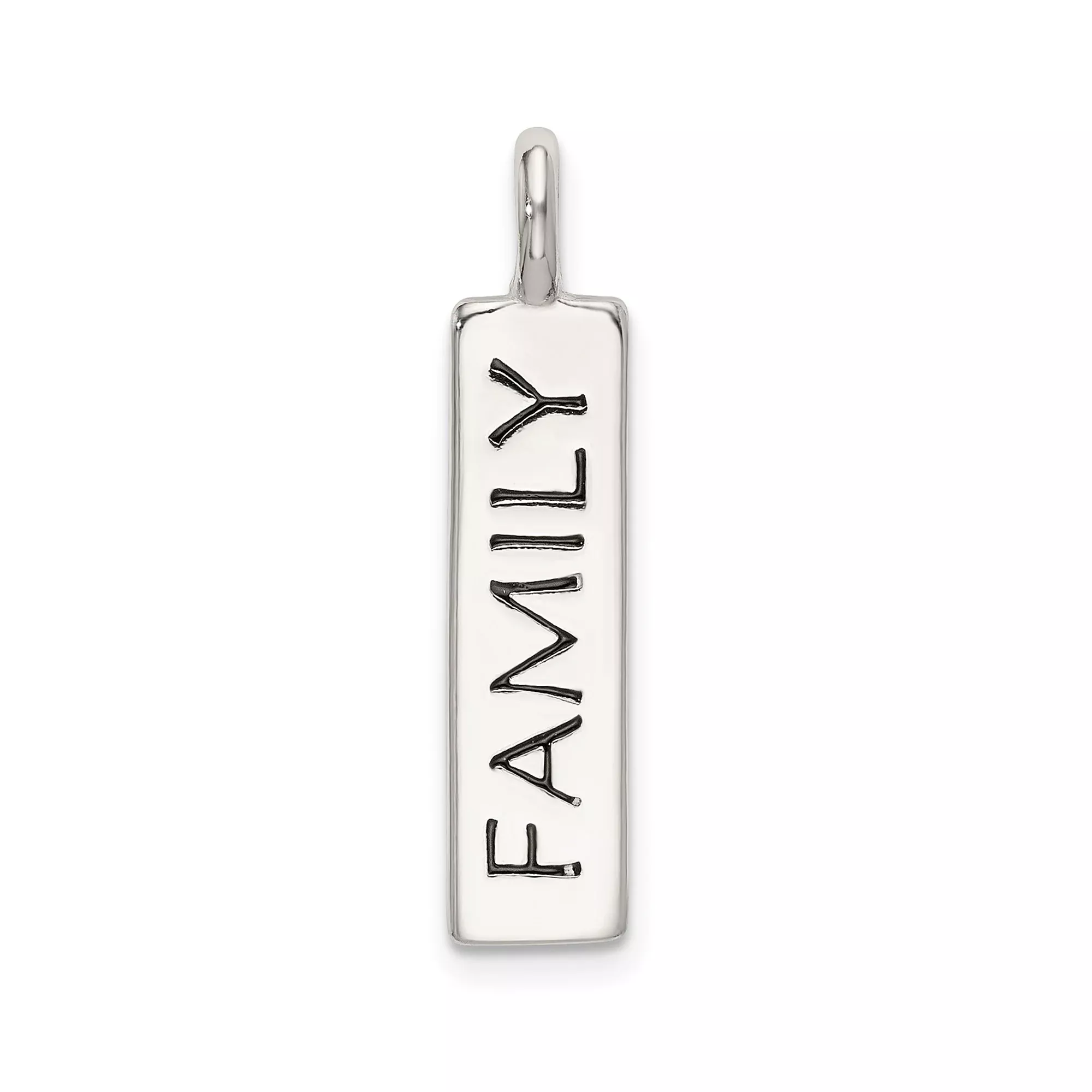 Sterling Silver Vertical Bar Pendant, Unisex Design with Family Message, Modern Minimalist Style