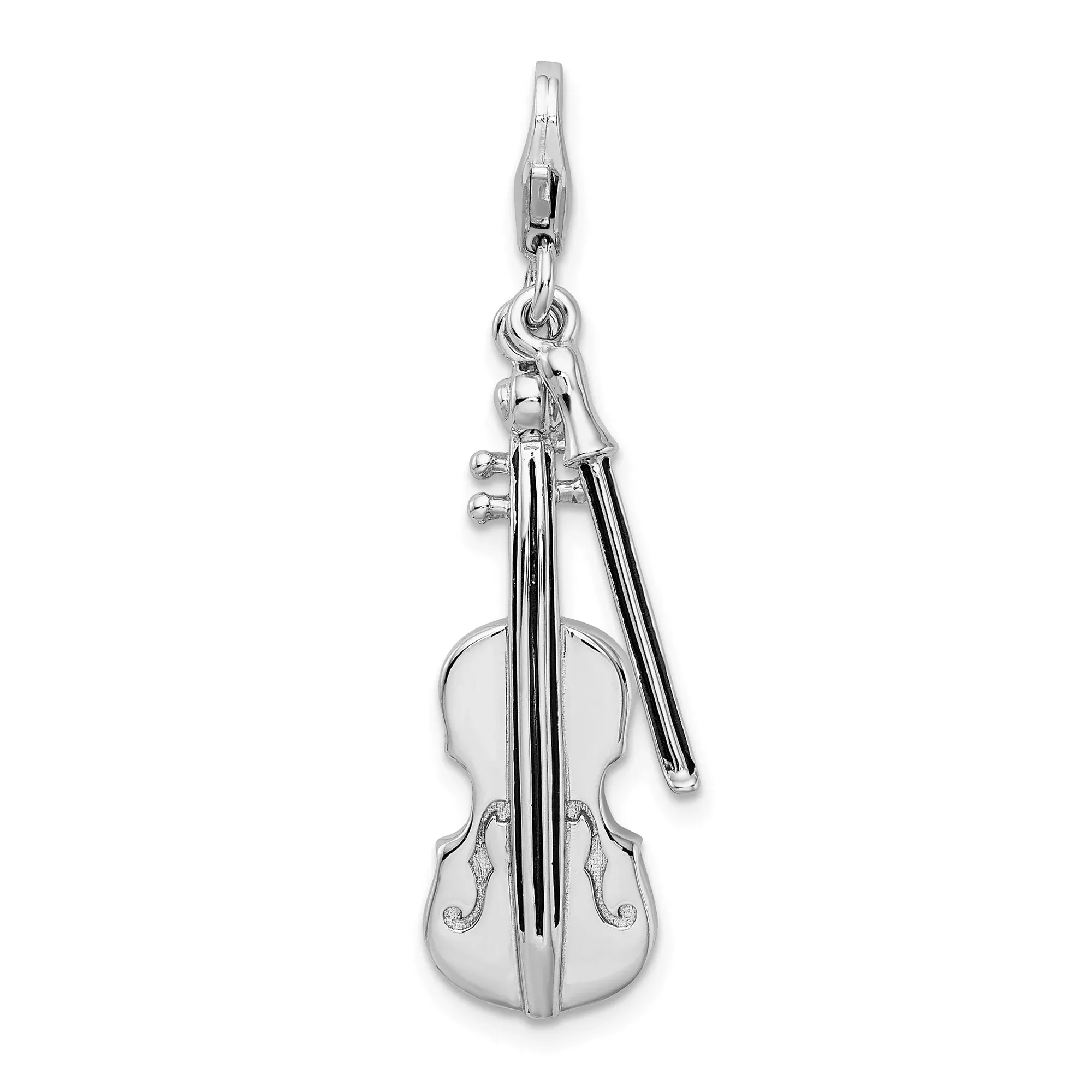 Sterling Silver Violin Pendant Charm with Bow, Musical Instrument Design for Musicians