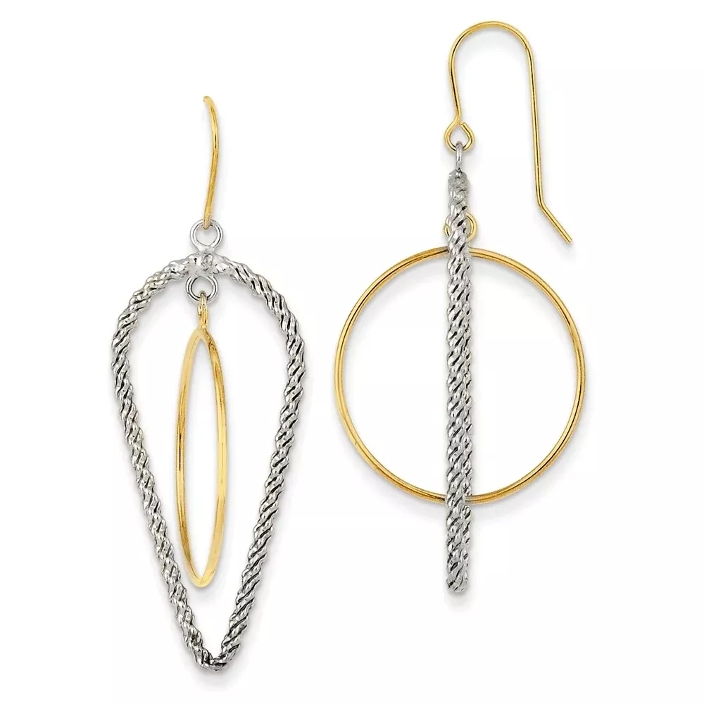 Sterling Silver W /14K Gold-Plated Polished & Textured Fancy Dangle Earrings