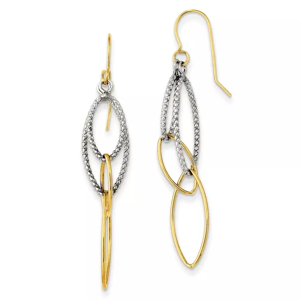 Sterling Silver W /14K Yellow Gold Geometric Dangle Earrings