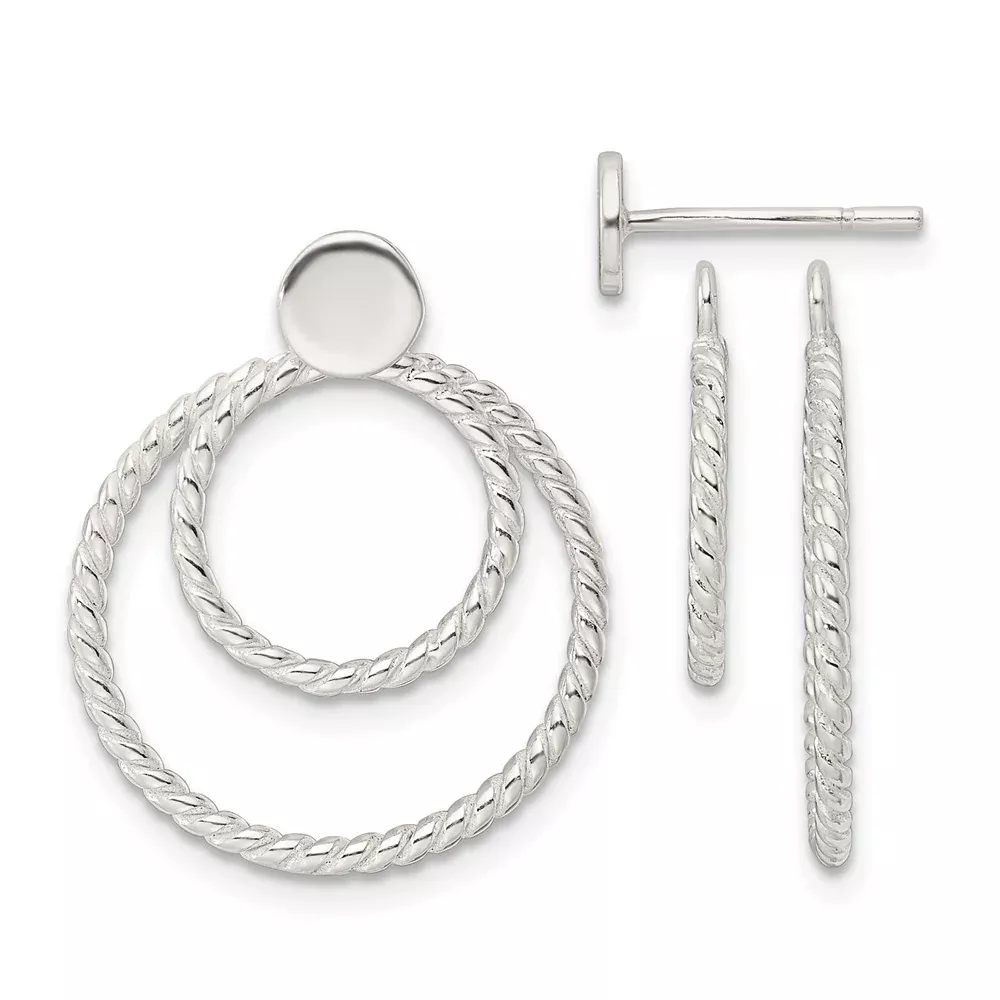 Sterling Silver W/2 Circle Jackets Button Post Earrings