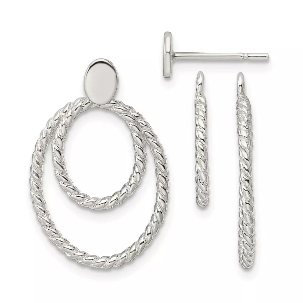 Sterling Silver W/2 Oval Jackets Button Post Earrings