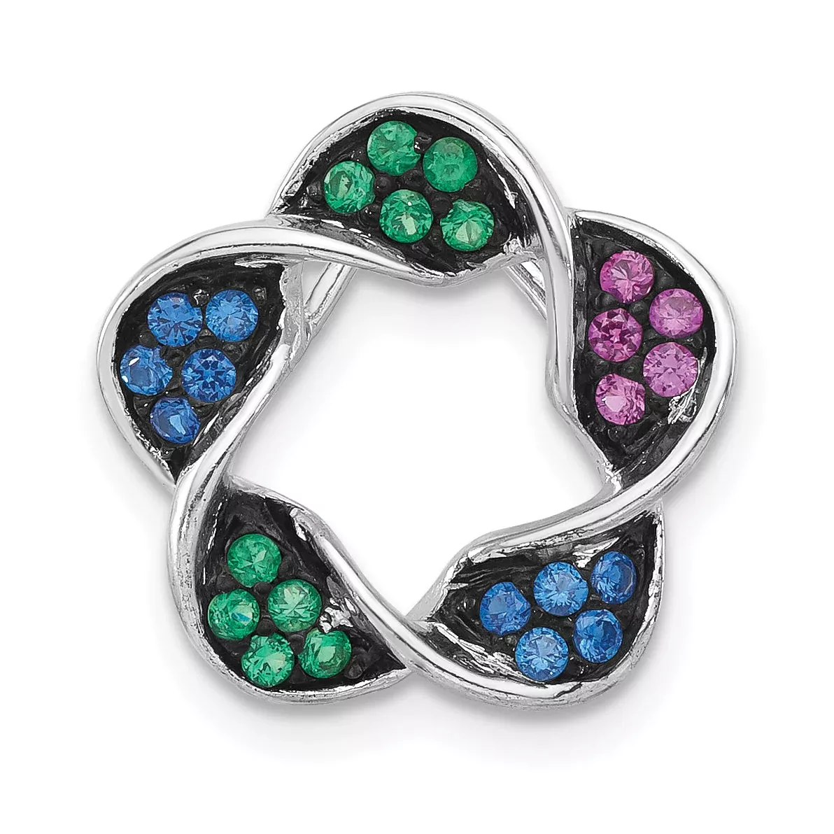 Sterling Silver W/ Black Rhodium Synthetic Stones Flower Chain Slide
