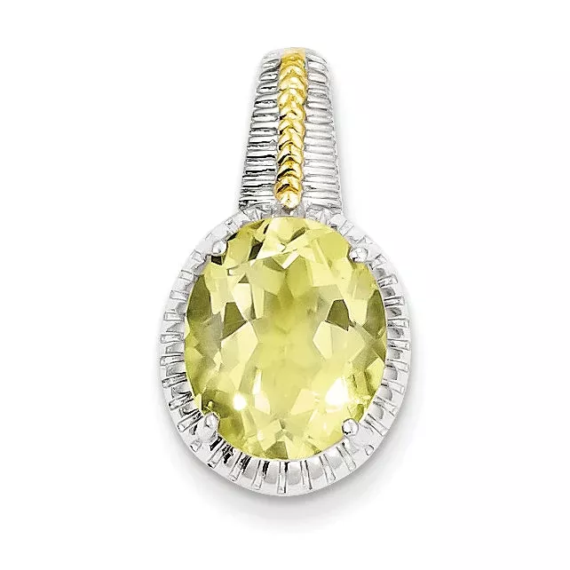 Sterling Silver W/ Flash Gold-Plate Accent Lemon Quartz Pendant