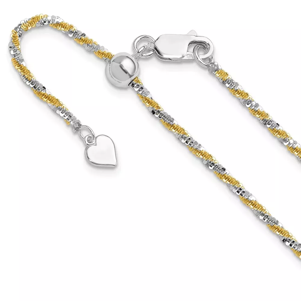Sterling Silver W /Gold-Tone Adjustable 2mm Cyclone Chain Necklace