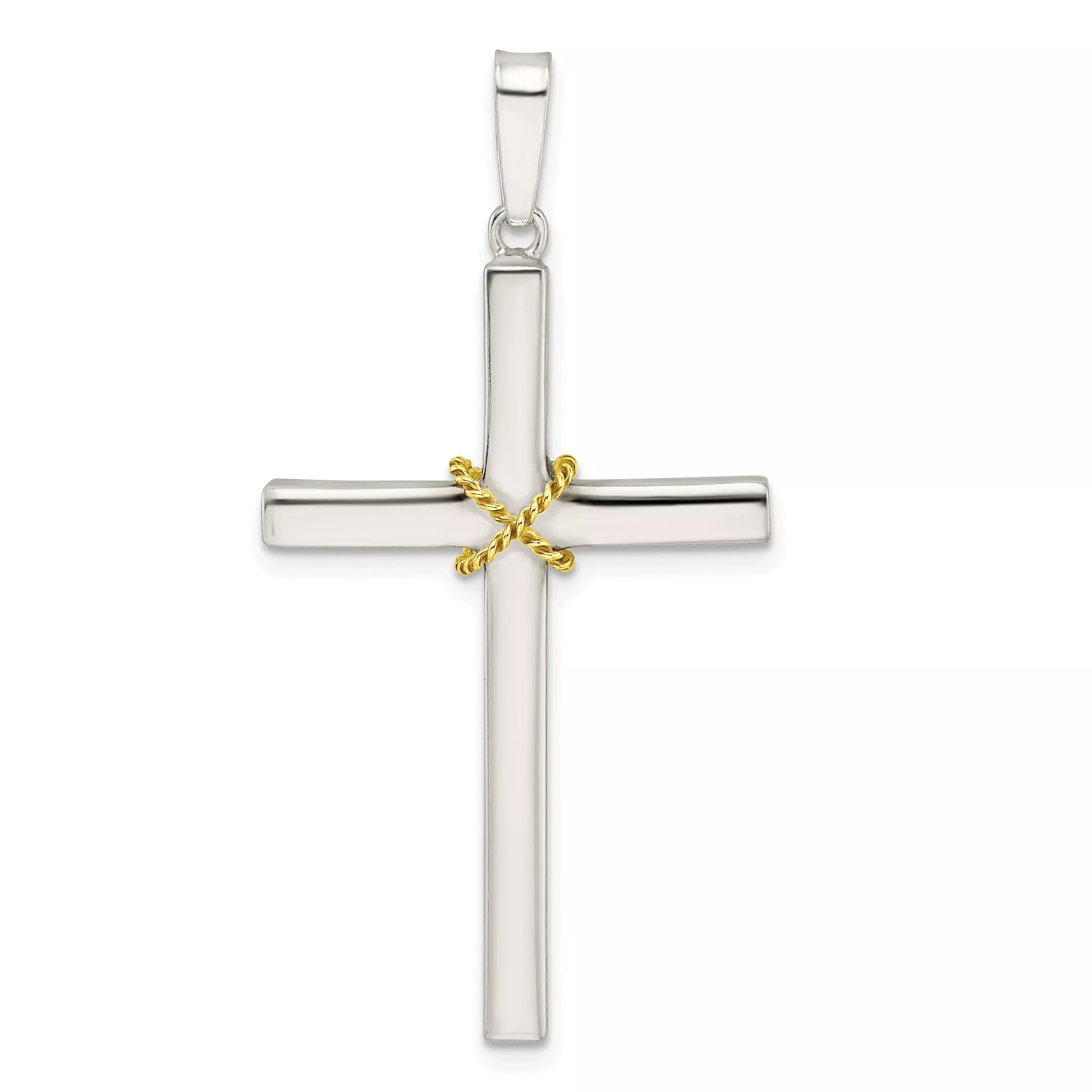 Sterling Silver W /Gold-Tone X Center Hollow Cross Pendant
