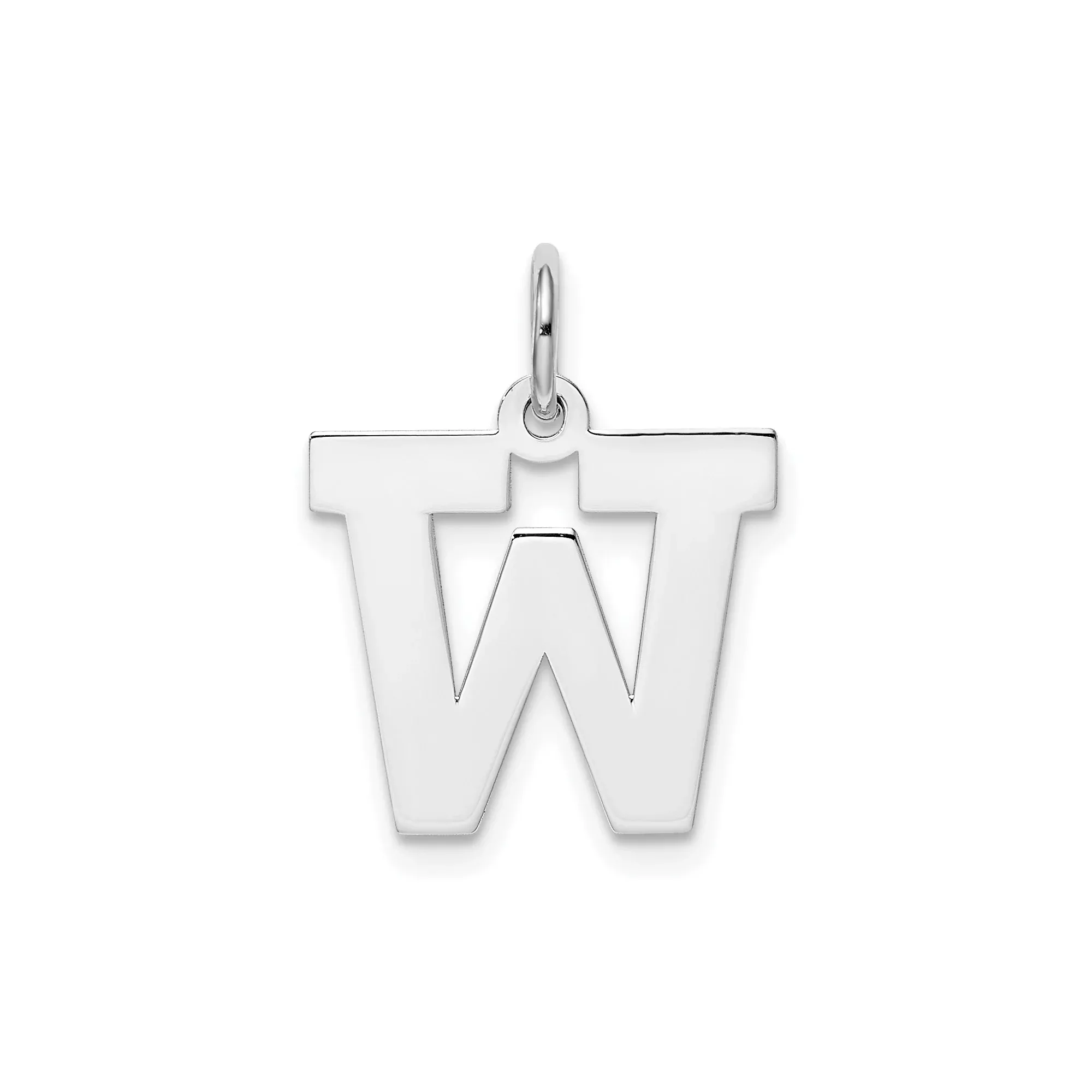 Sterling Silver W Pendant Charm, Polished Block Letter Initial Monogram Jewelry