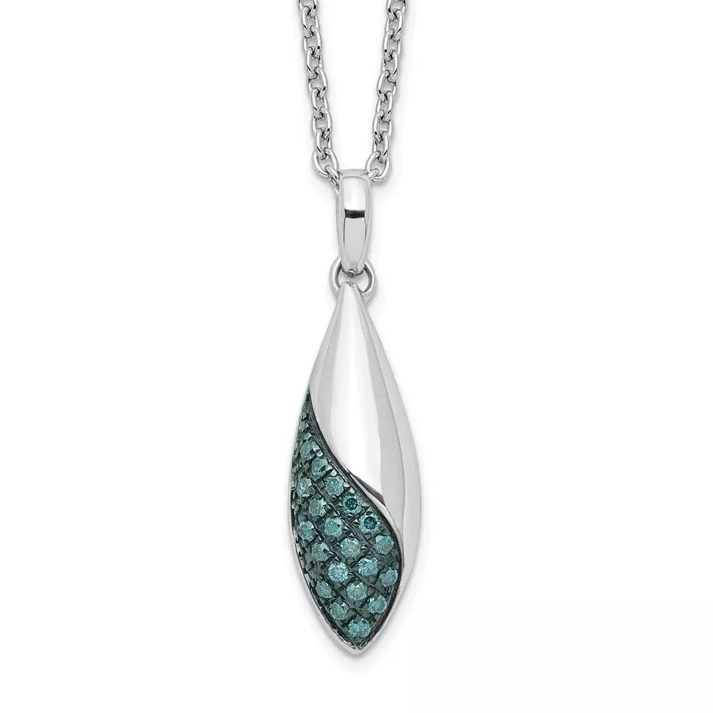 Sterling Silver White Night Rhodium-Plated Blue And Diamond 18 Inch Necklace With 2 Extender