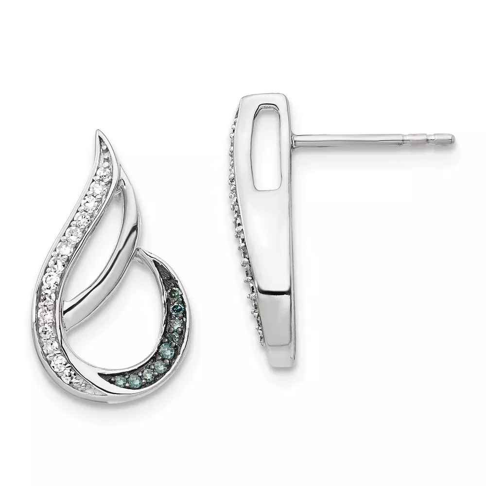 Sterling Silver White Night Rhodium-Plated Polished Blue And Diamond Post Earrings