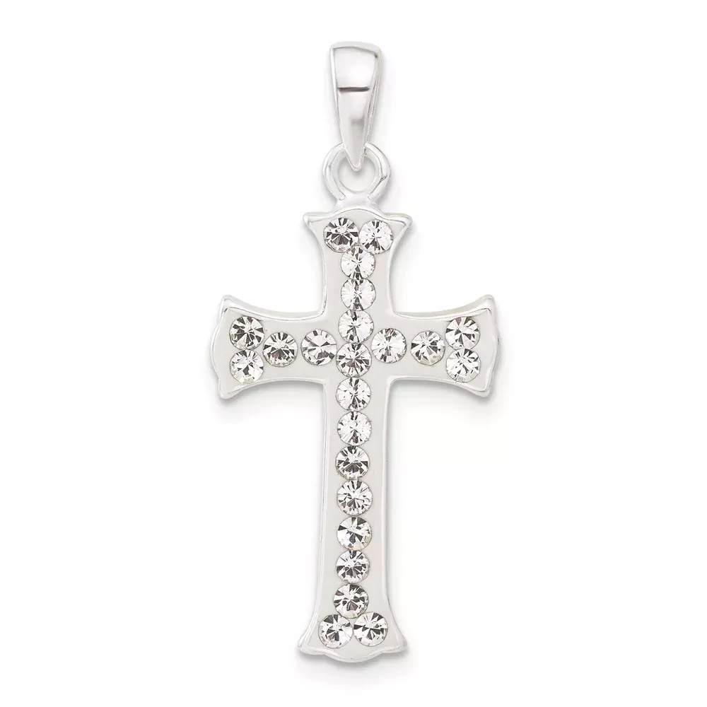 Sterling Silver White Stellux Crystal Cross Pendant