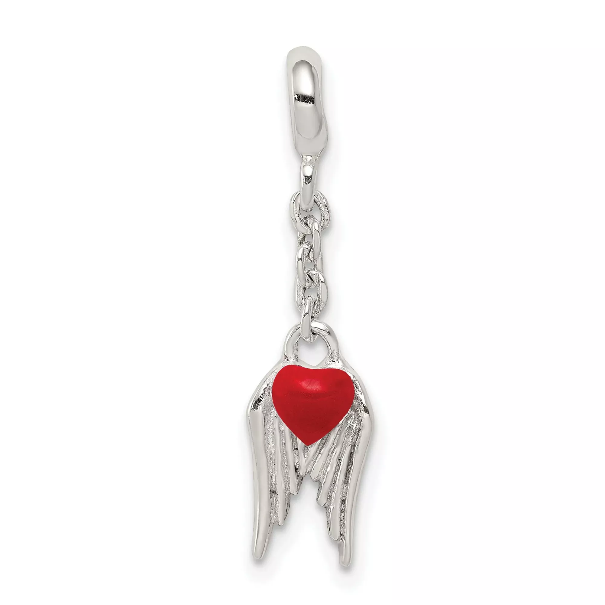 Sterling Silver Winged Heart Pendant with Red Enamel, Angel Wings, Symbolic Remembrance Jewelry