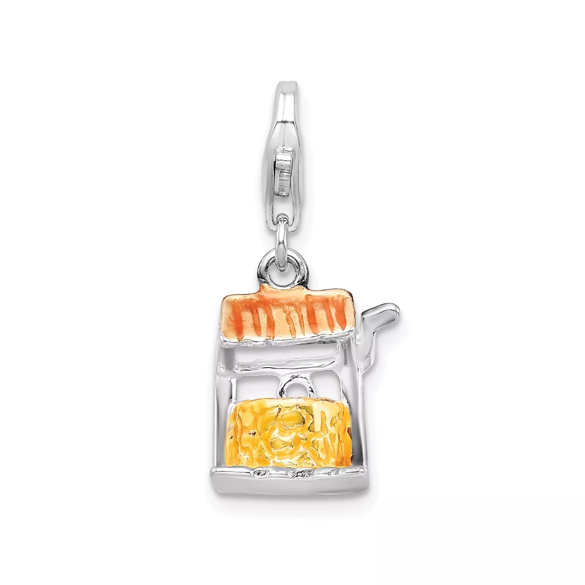 Sterling Silver Wishing Well Charm, Orange and Yellow Enamel, Symbol of Hope and Dreams