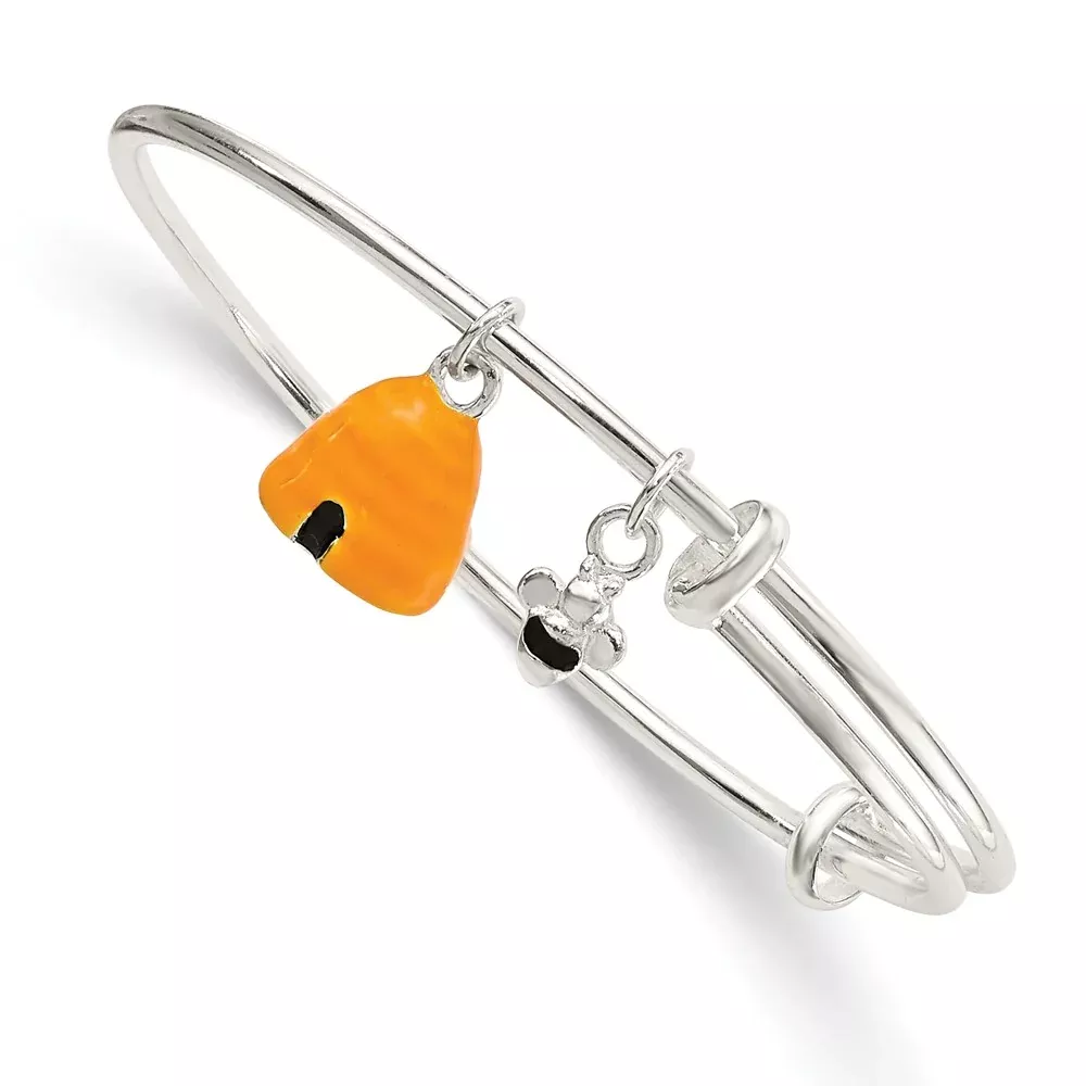 Sterling Silver Yellow & Black Enameled Bee Beehive Children'S Bangle