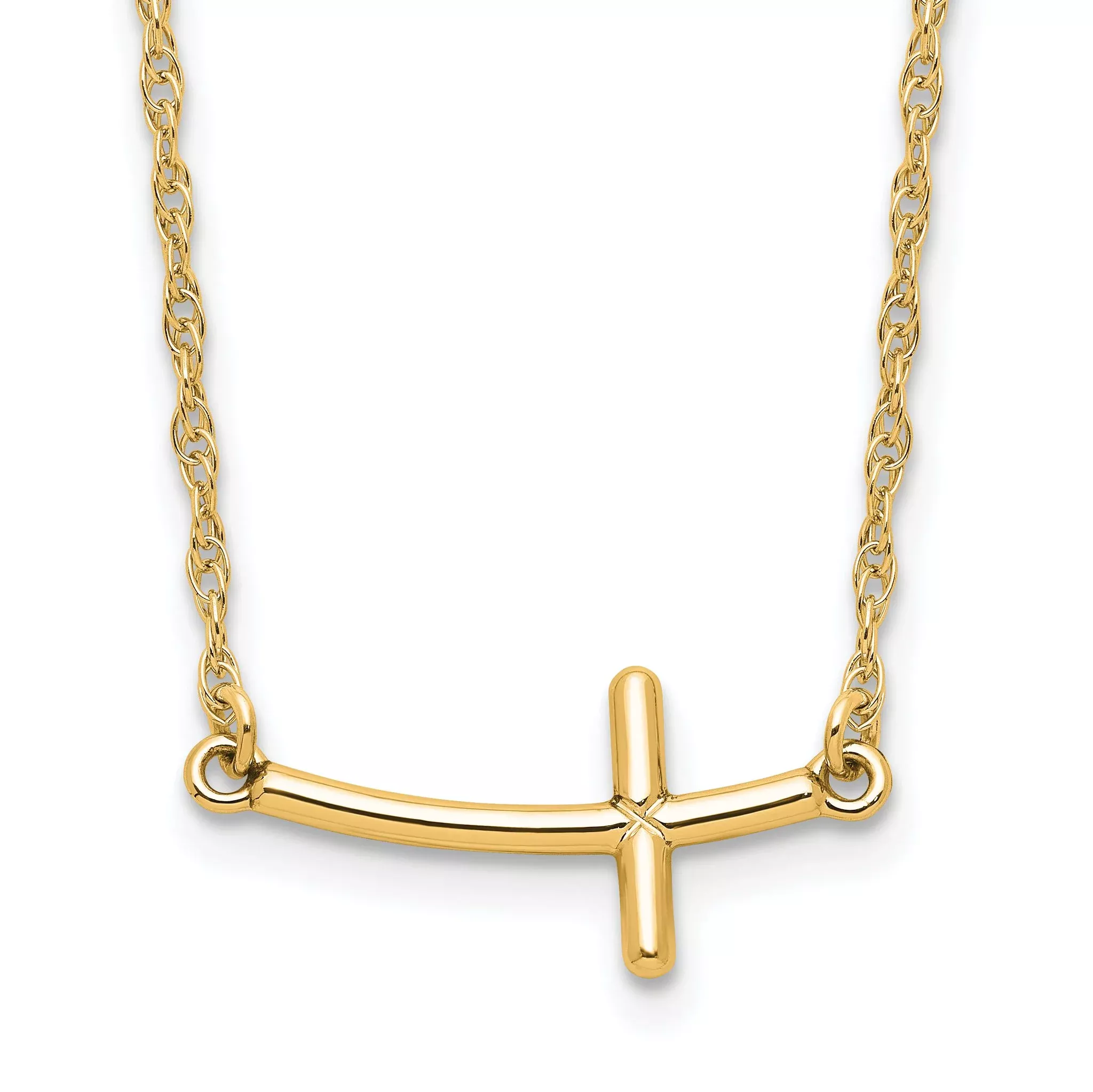 Sterling Silver YG-plated Small Sideways Curved Cross Necklace