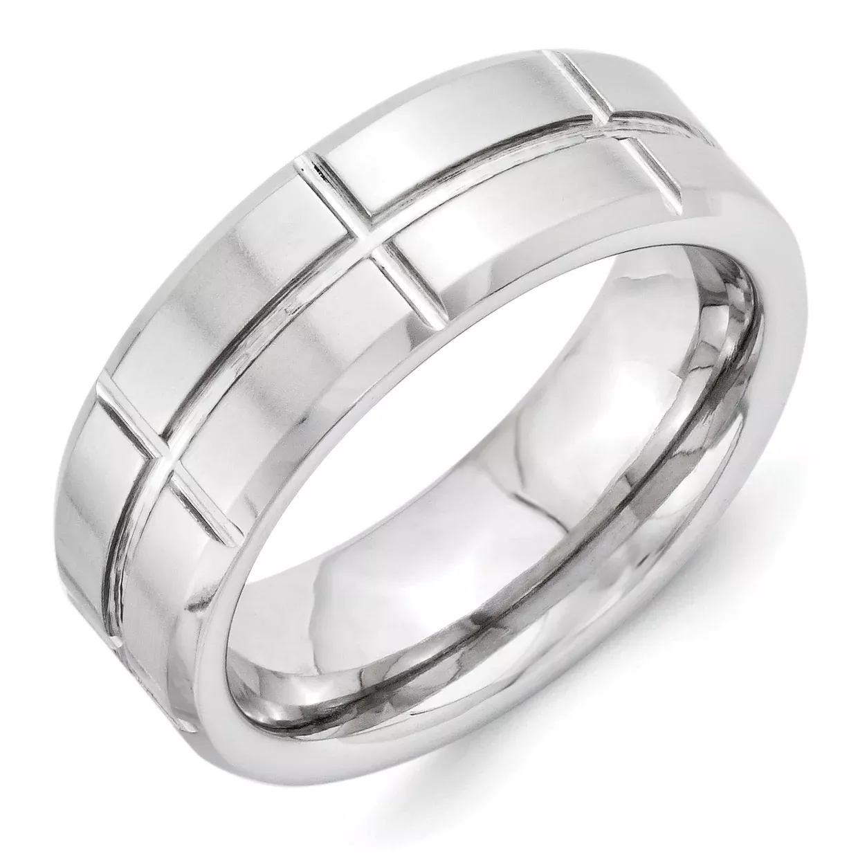 Vitalium Brushed Center Grooved 8mm Beveled Edge Band